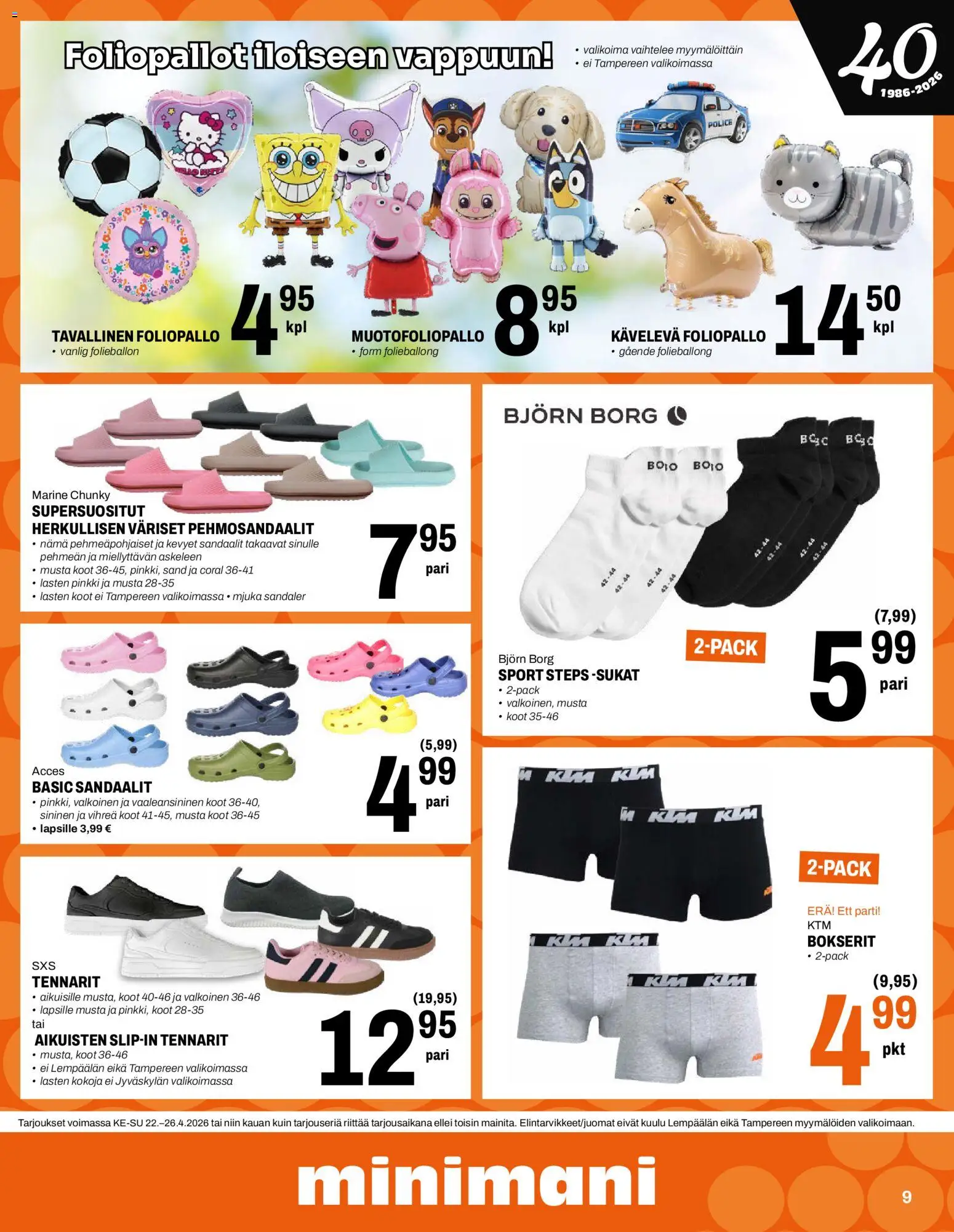 Minimani tarjoukset – voimassa 22.04.2026 alkaen | Sivu: 9 | Tuotteet: Sukat, Bokserit, Sandaalit