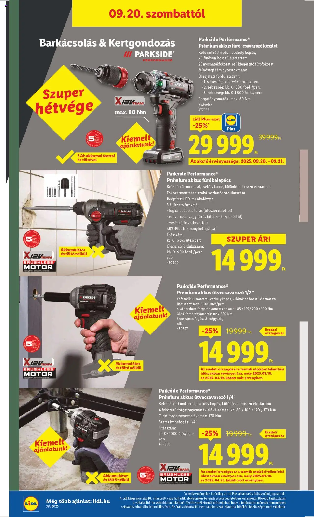 Lidl akciós ujság - amely érvényes a következő dátumtól: 18.09.2025 | Oldal: 52 | Termékek: Parkside, Fúrókalapács, Töltő, Kefe