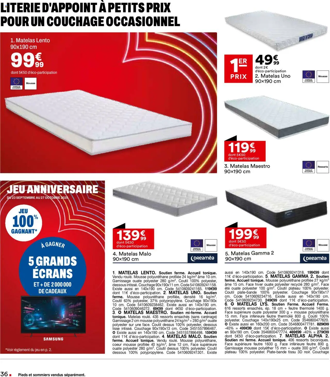  | Page: 36 | Produits: Plateau, Mousse, Matelas, Literie