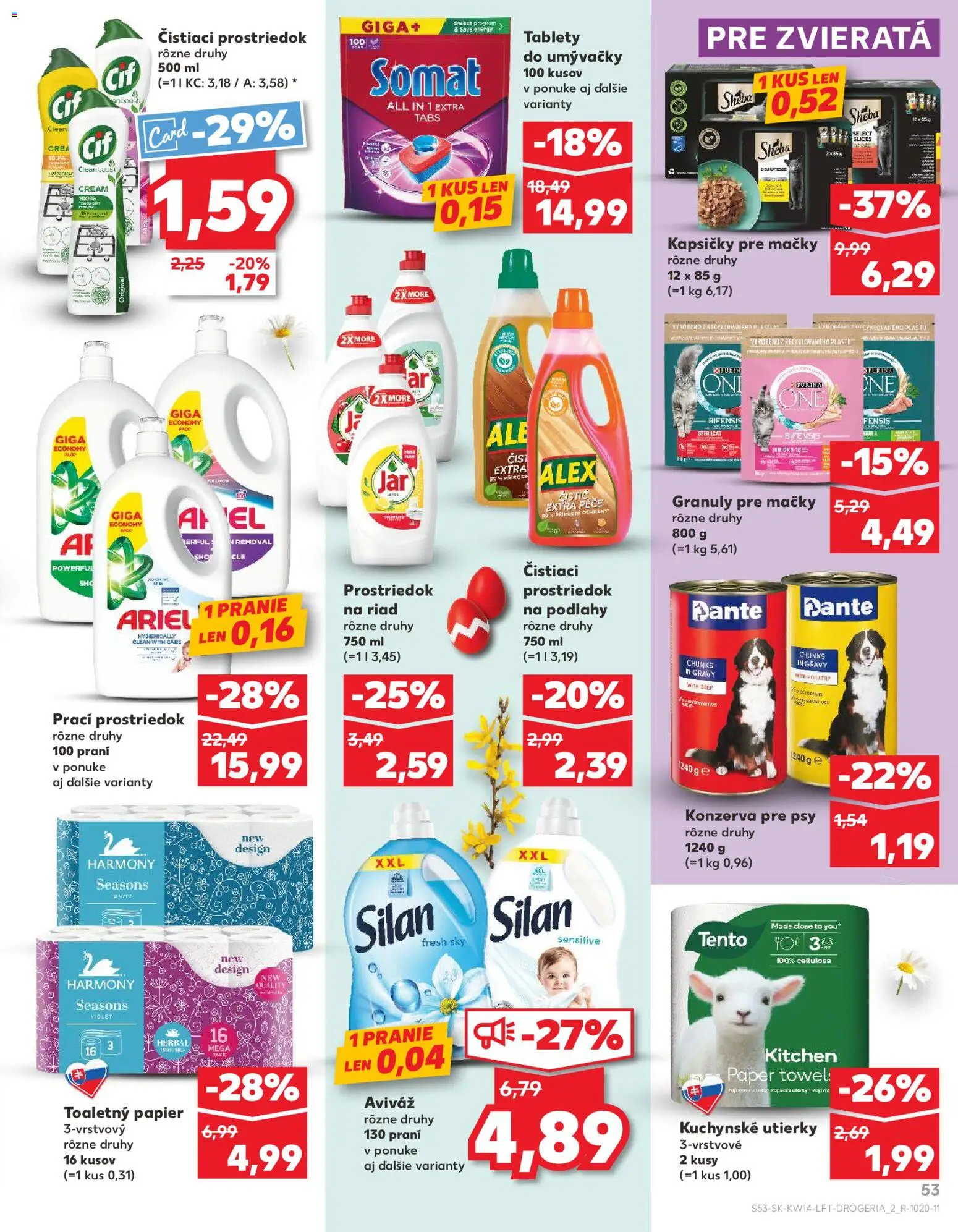 Nové Kaufland akcie – leták je platný od 01.04.2026 | Strana: 53 | Produkty: Silan, Toaletný papier, Aviváž, Čistiaci prostriedok