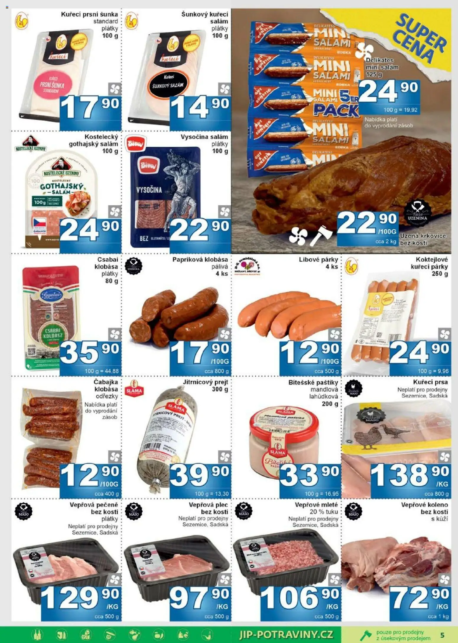 Jip leták od 11.03.2026 | Strana: 5 | Produkty: Kuřecí prsa, Salám, Maso, Vepřová plec