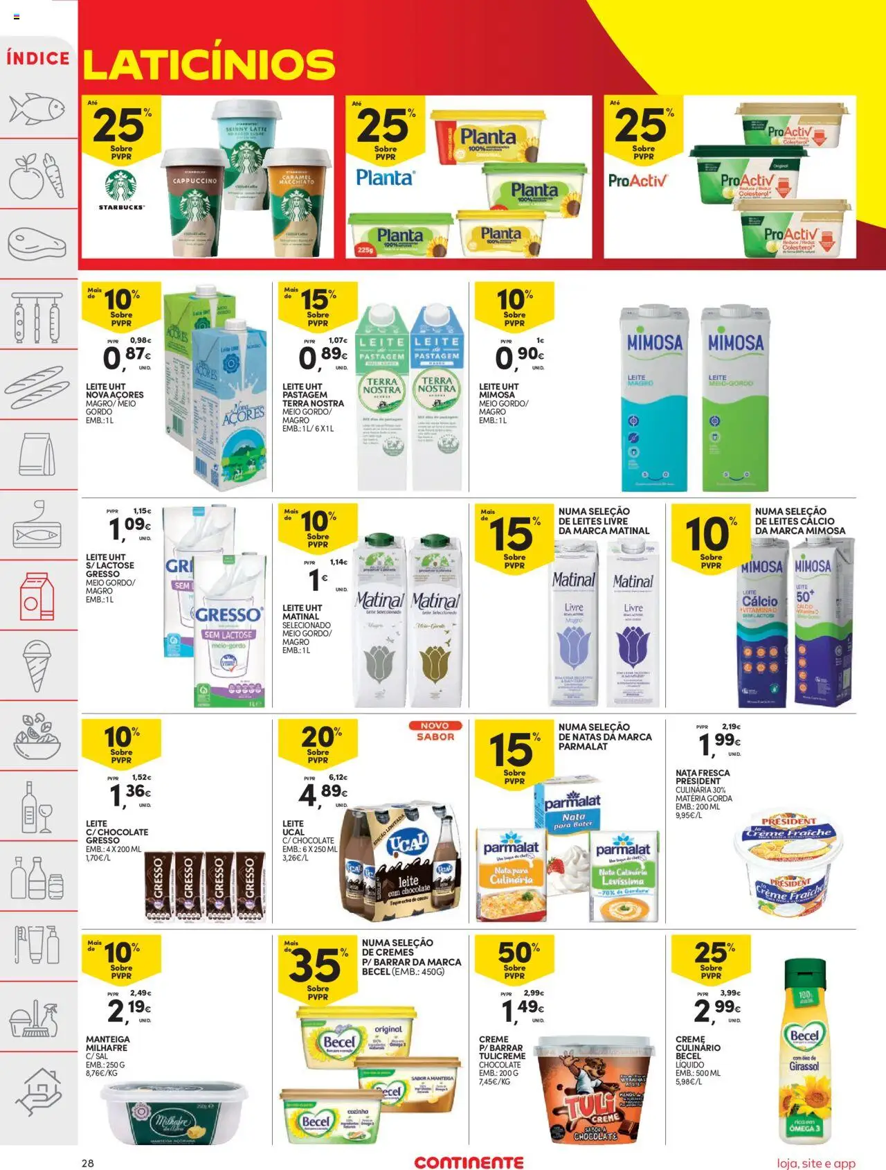 Continente folheto │ válido de 08.07.2025 | Página: 28 | Produtos: Leite, Óleo, Chocolate, Natas
