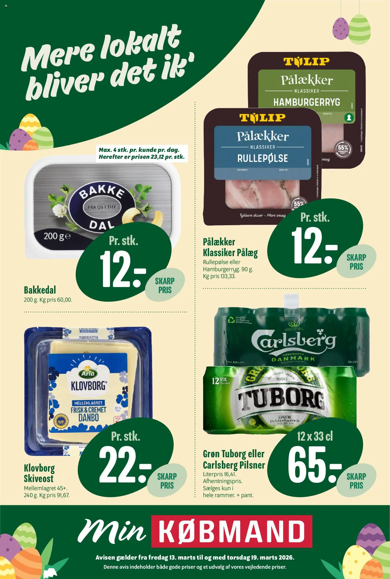 Min Købmand tilbudsavis – gyldig fra 13.03.2026 | Side: 1 | Produkter: Pålæg, Rullepølse, Skiveost, Hamburgerryg