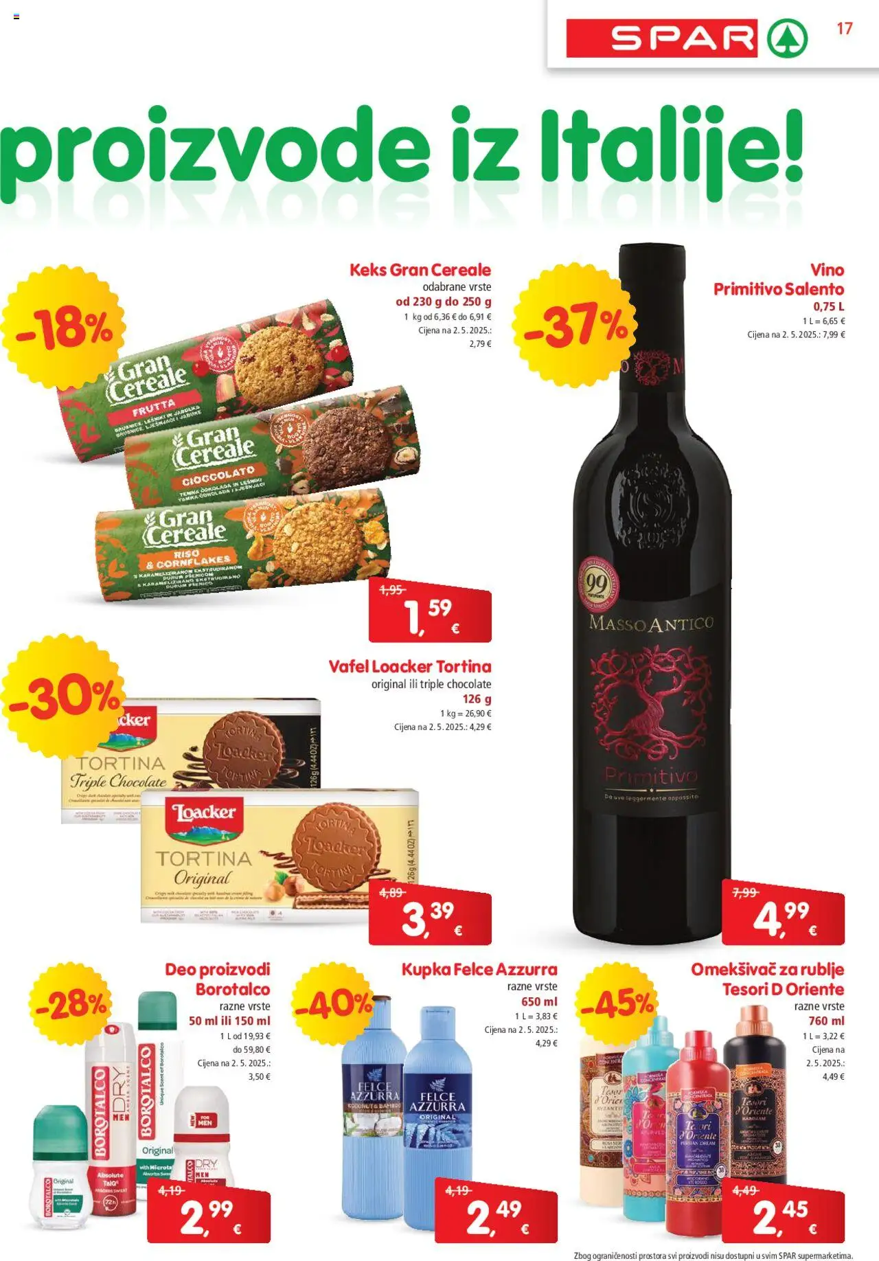 Spar katalog | vrijedi od 17.09.2025 | Stranica: 17 | Proizvodi: Kupka, Vino, Keks, Borotalco
