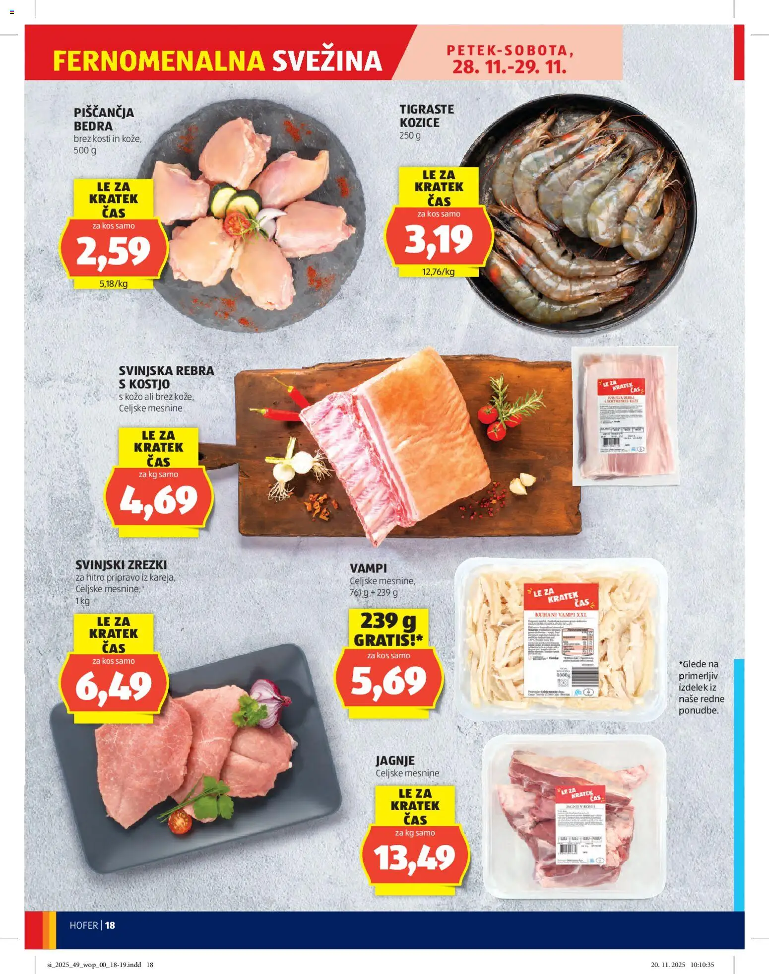 Novi Hofer katalog ponudbe – veljaven od 27.11.2025 | Stran: 18 | Izdelki: Kozice, Piščančja bedra, Kos, Zrezki