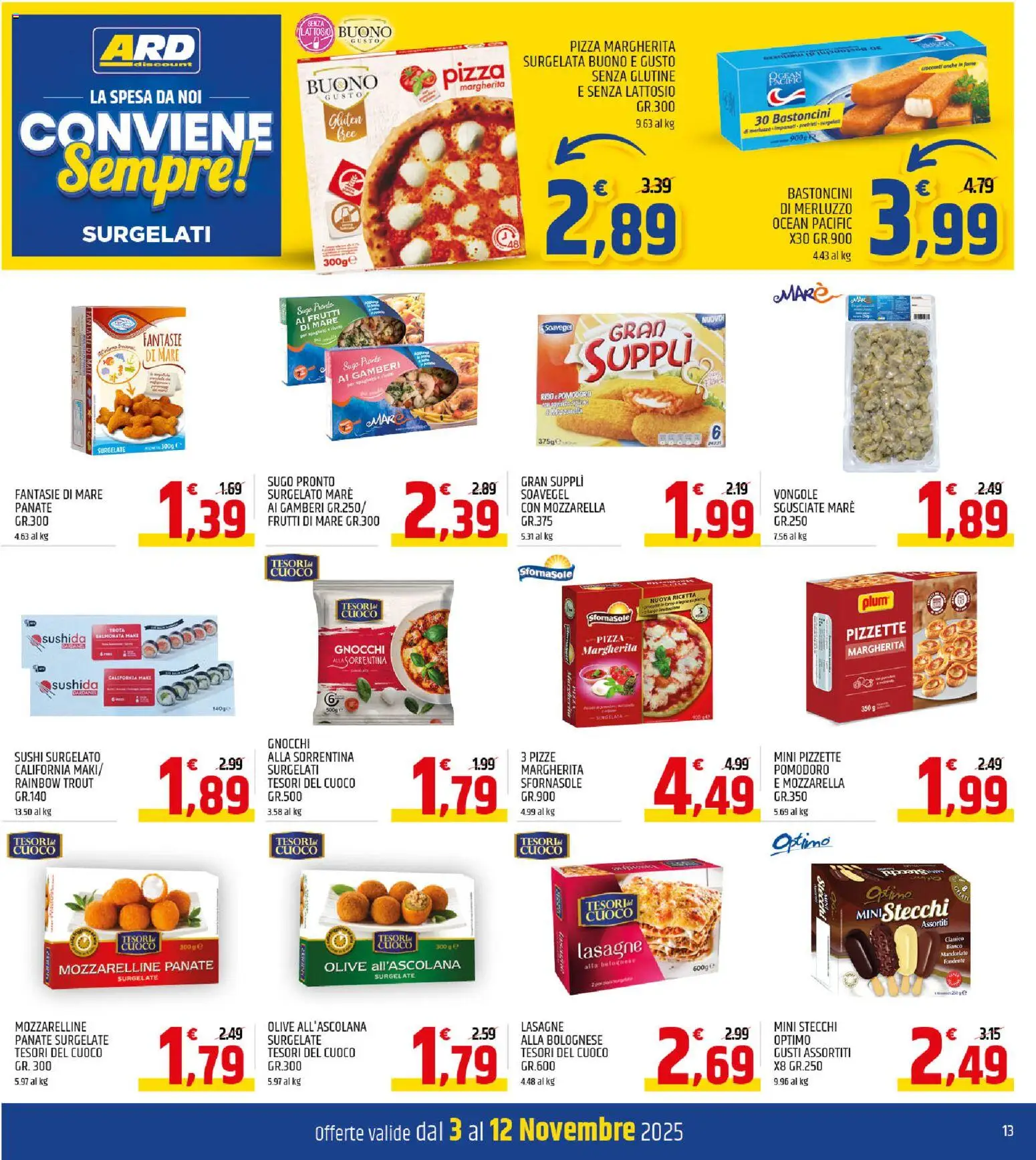Volantino ARD Discount del 03.11.2025 | Pagina: 13 | Prodotti: Pizza, Riso, Gamberi, Pomodoro