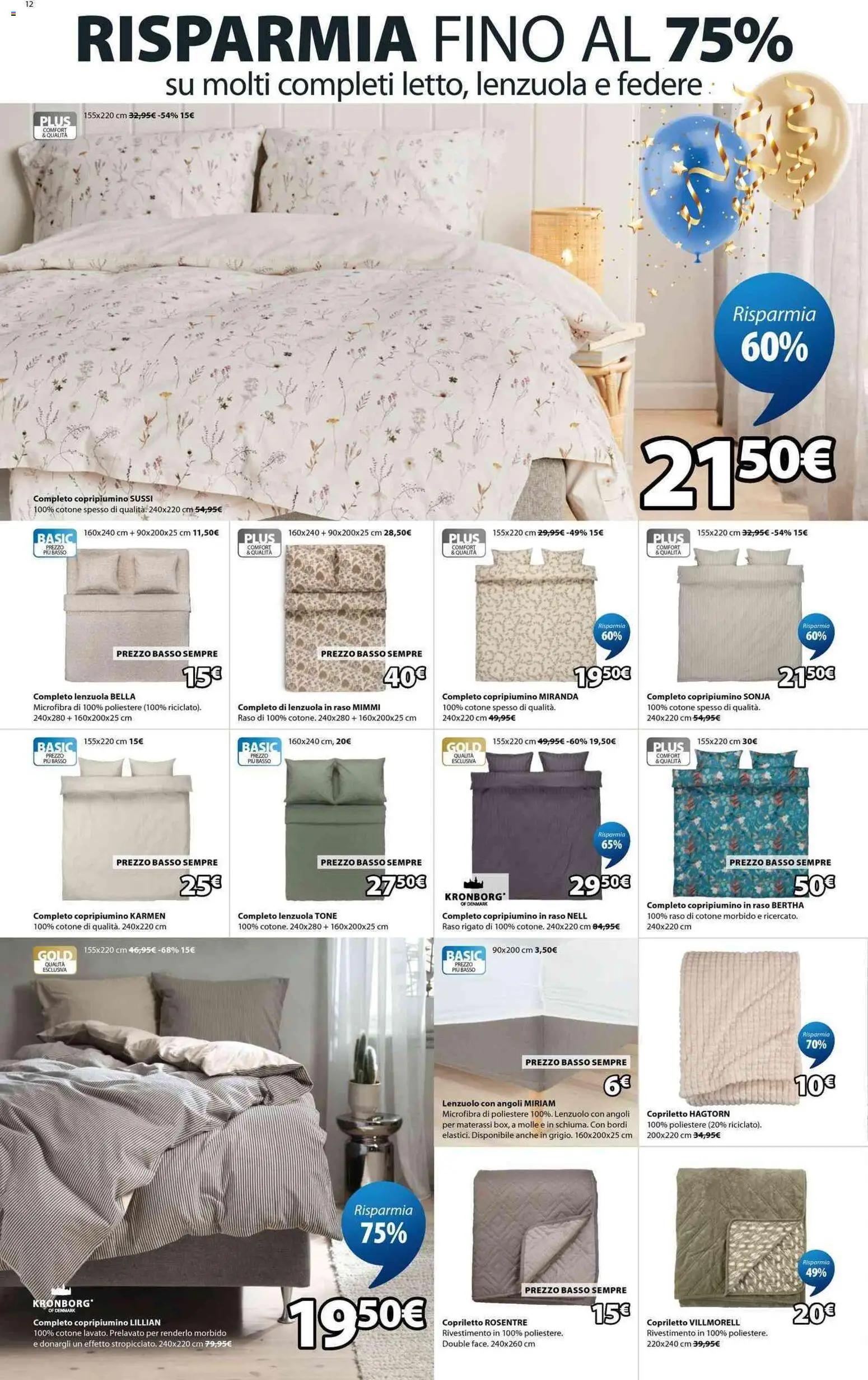 Volantino JYSK del 24.04.2026 | Pagina: 12 | Prodotti: Copripiumino, Copriletto, Lenzuola