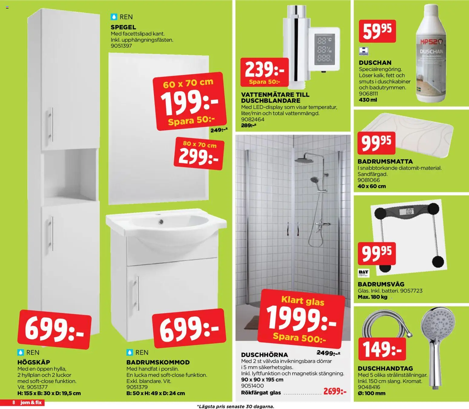 Jem & Fix reklamblad aktuell från 02.03.2026 | Sida: 8 | Produkter: Badrumsvåg, Badrumsmatta, Spegel