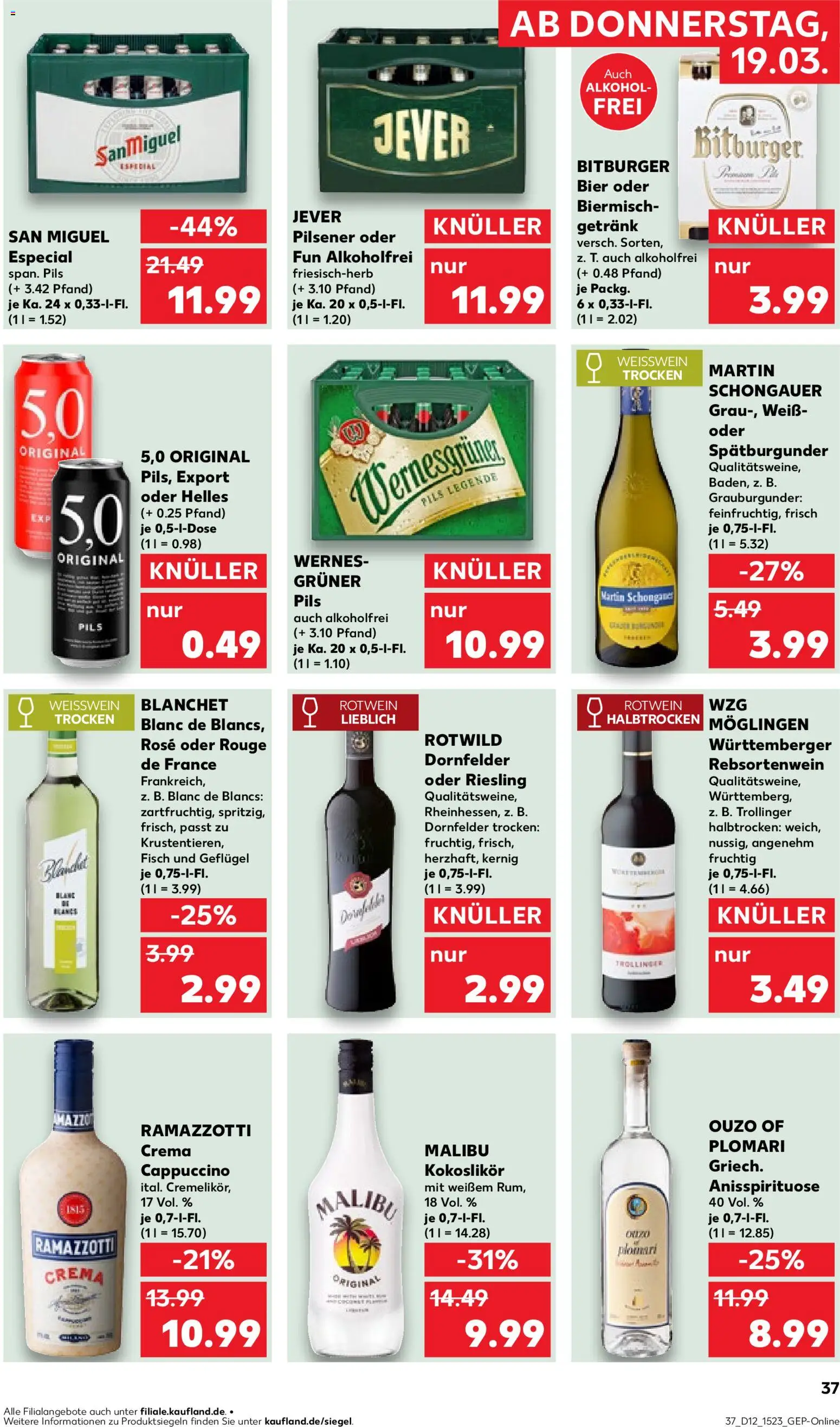 Kaufland Prospekt Zeitz	 – gültig ab 19.03.2026 | Seite: 37 | Produkte: Bitburger, Bier, Ramazzotti crema, Ramazzotti