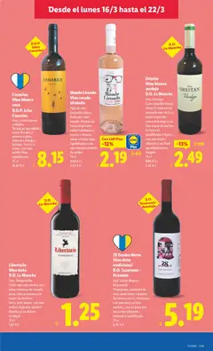 Vista previa Libertario Vino tinto, Vino tinto D.O. La Mancha. Uva: Tempranillo. Color rojo rubí medio, con notas intensas de ciruela pasa, cereza oscura y un toque de violetas. Seco, pero suave, con una acidez delicada, taninos blandos y un dulzor residual. válido desde el 16.03.2026 | Página: 17