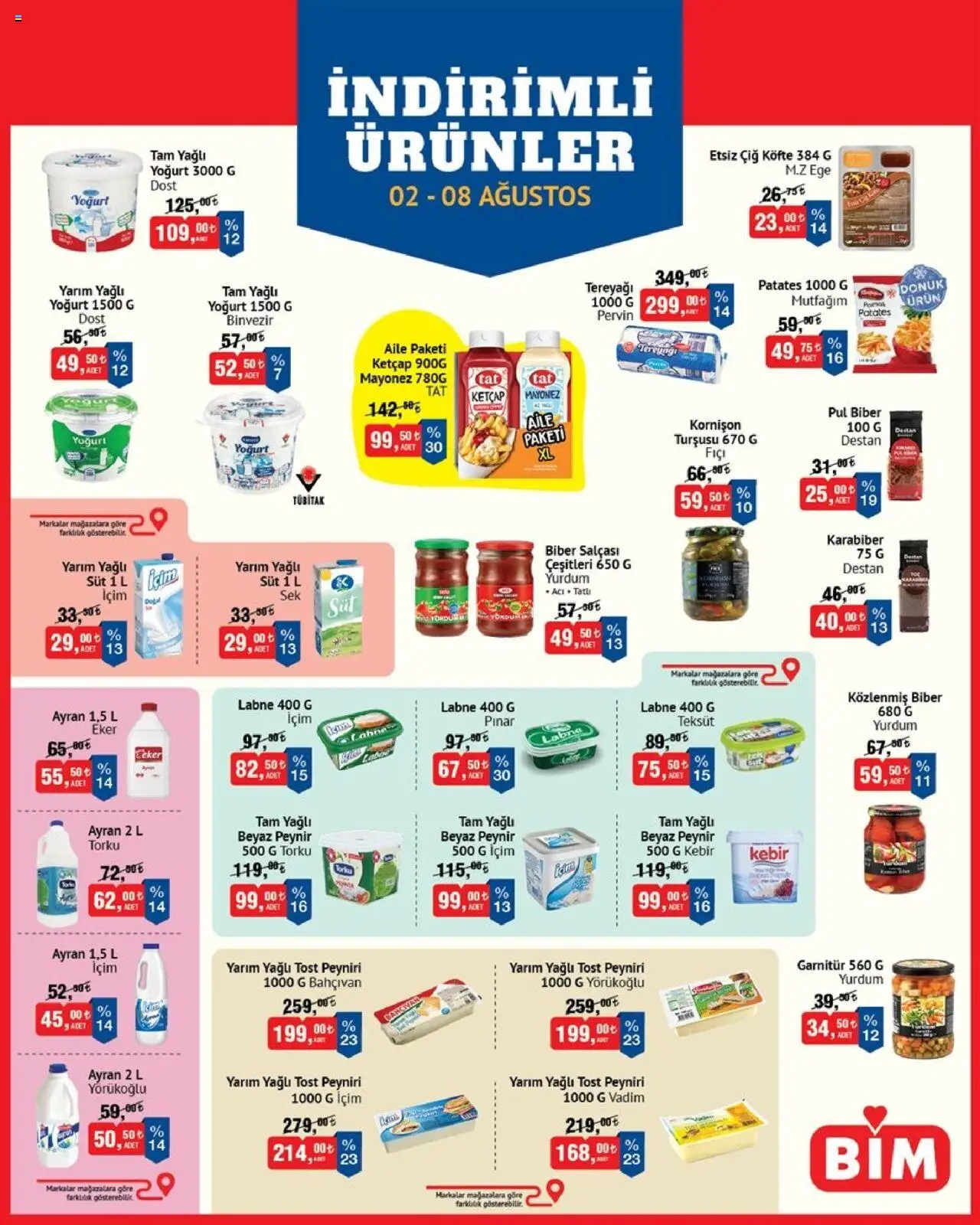 BİM Katalog - 02.08.2025 tarihinden itibaren geçerlidir | Sayfa: 1 | Ürünler: Tereyağı, Peynir, Patates, Biber