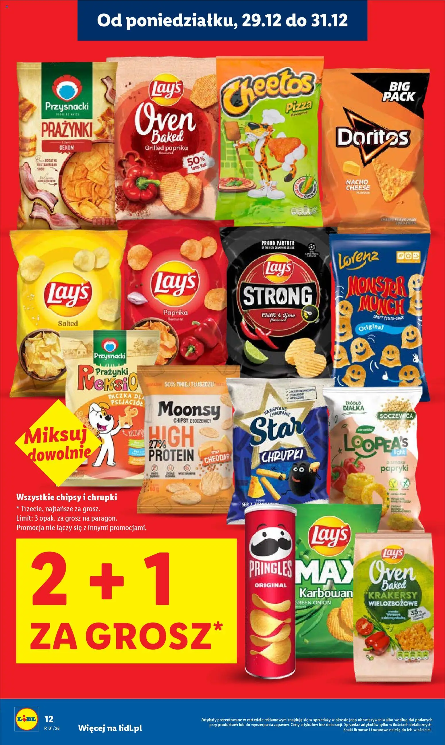 Lidl Gazetka od 29.12.2025 | Strona: 12 | Produkty: Chipsy, Bekon, Pizza, Cheddar