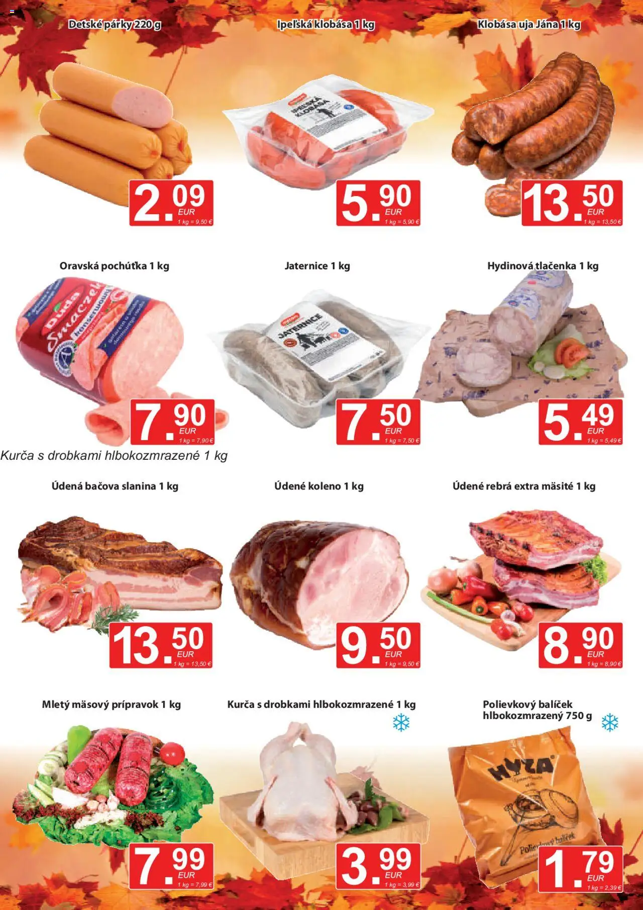 Nové CBA Verex akcie – leták je platný od 16.10.2025 | Strana: 3 | Produkty: Slanina, Párky, Kurča, Údené koleno