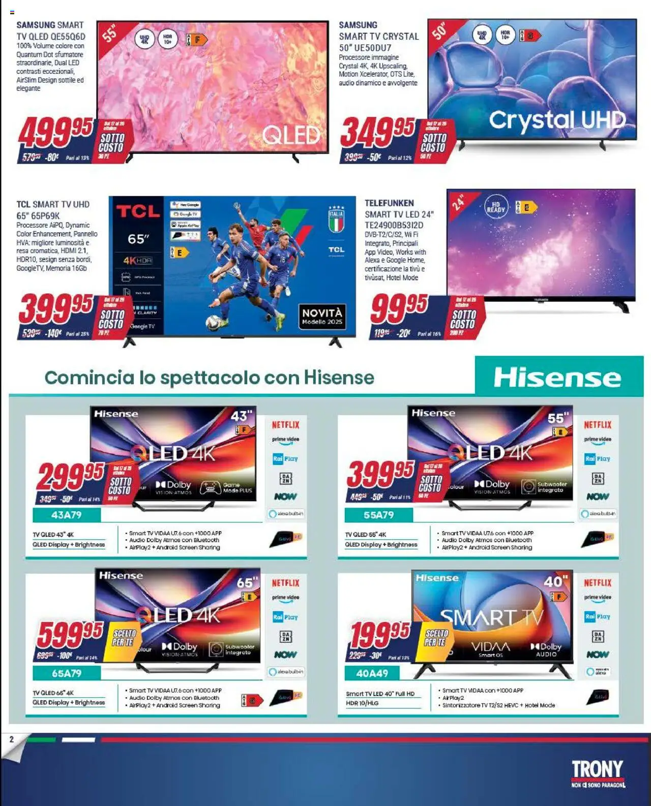 Volantino Trony del 17.10.2025 | Pagina: 2 | Prodotti: smart TV, TV, Video, Audio