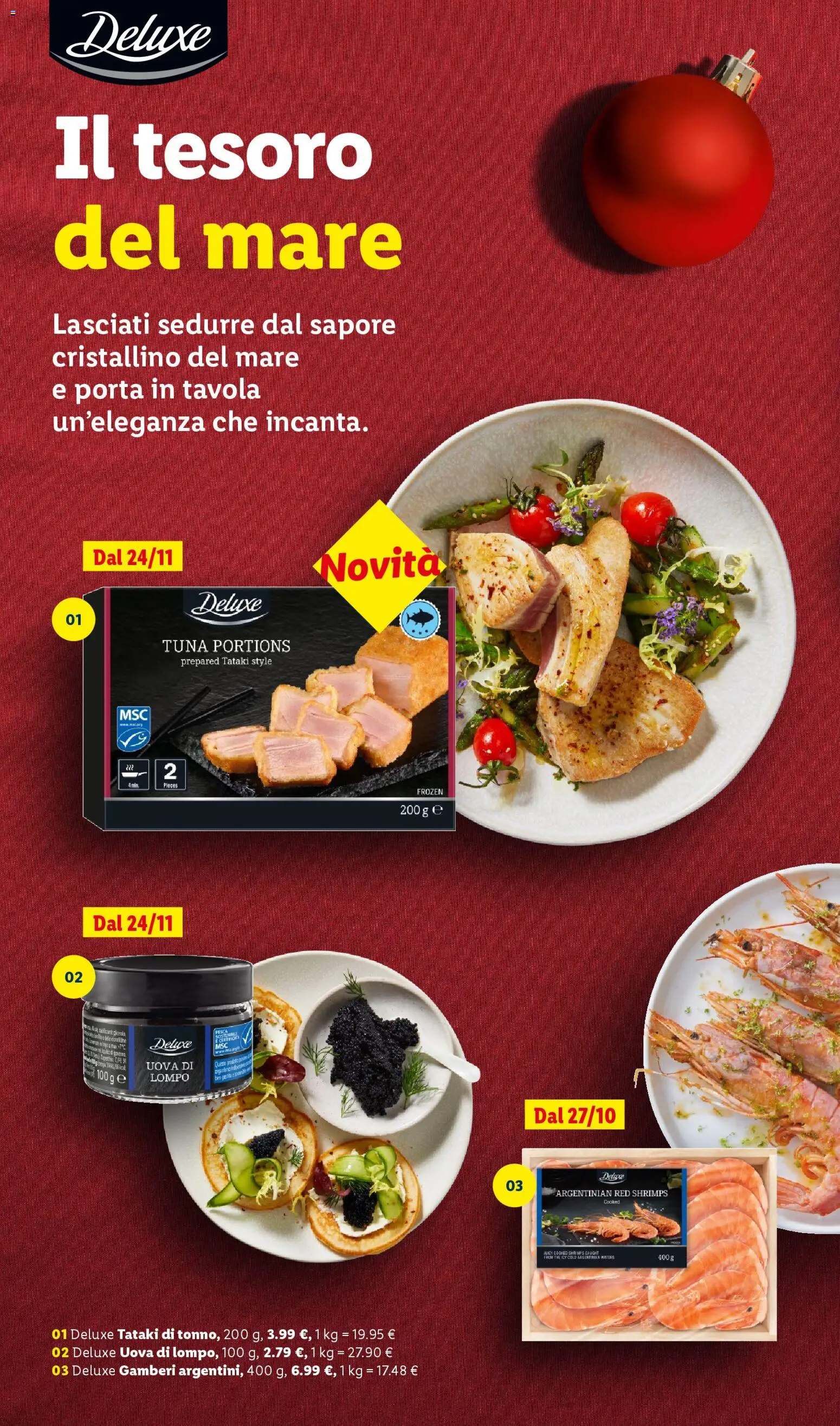 Volantino Lidl del 24.10.2025 | Pagina: 20 | Prodotti: Uova, Gamberi, Pesca, Tonno