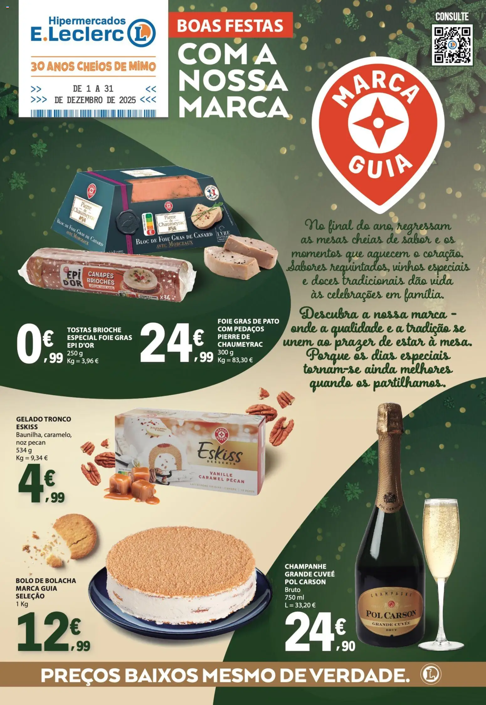 E.Leclerc folheto │ válido de 01.12.2025 | Página: 1 | Produtos: Bolo, Tostas, Champagne, Doces