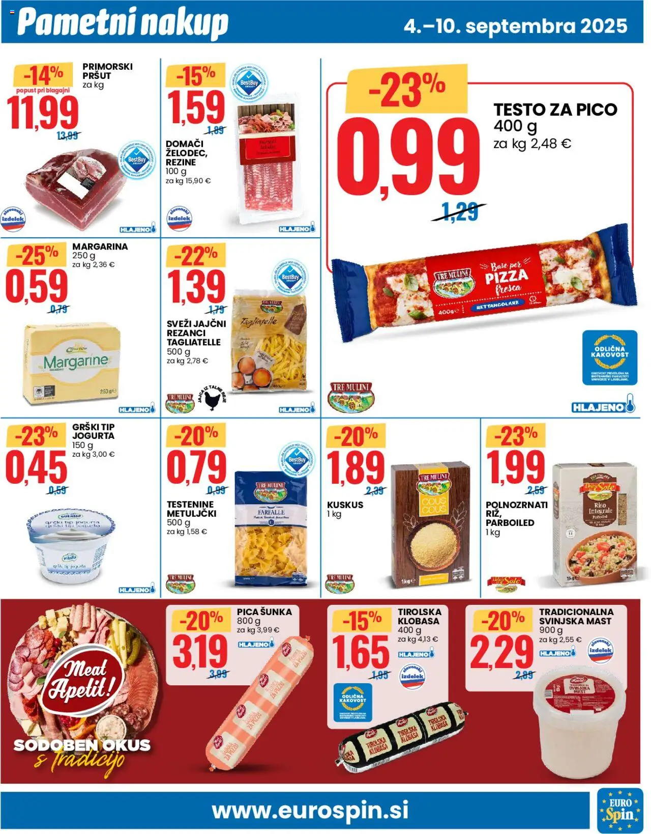 Novi Eurospin katalog ponudbe – veljaven od 04.09.2025 | Stran: 3 | Izdelki: Rezanci, Margarina, Pica, Kuskus