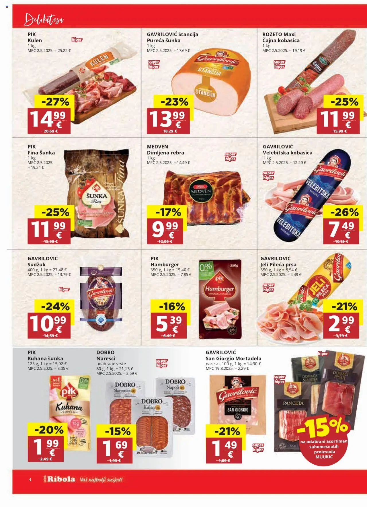 Djelo katalog | vrijedi od 01.10.2025 | Stranica: 4 | Proizvodi: Šunka, Mortadela, Slanina, Hamburger