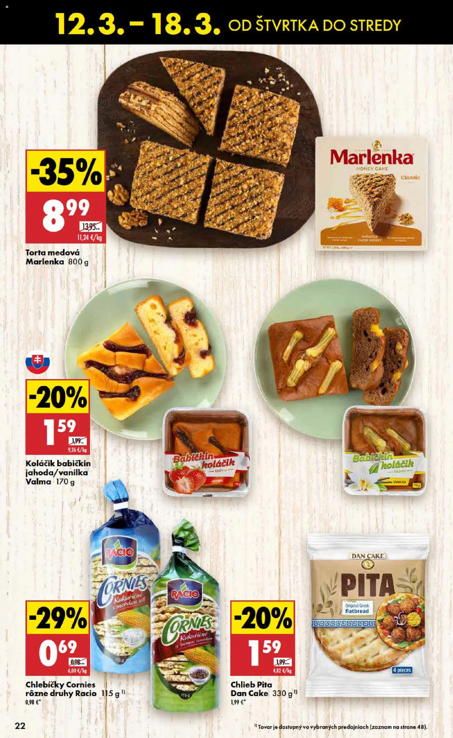 Nové Biedronka akcie – leták je platný od 12.03.2026 | Strana: 22 | Produkty: Chlieb, Torta, Marlenka