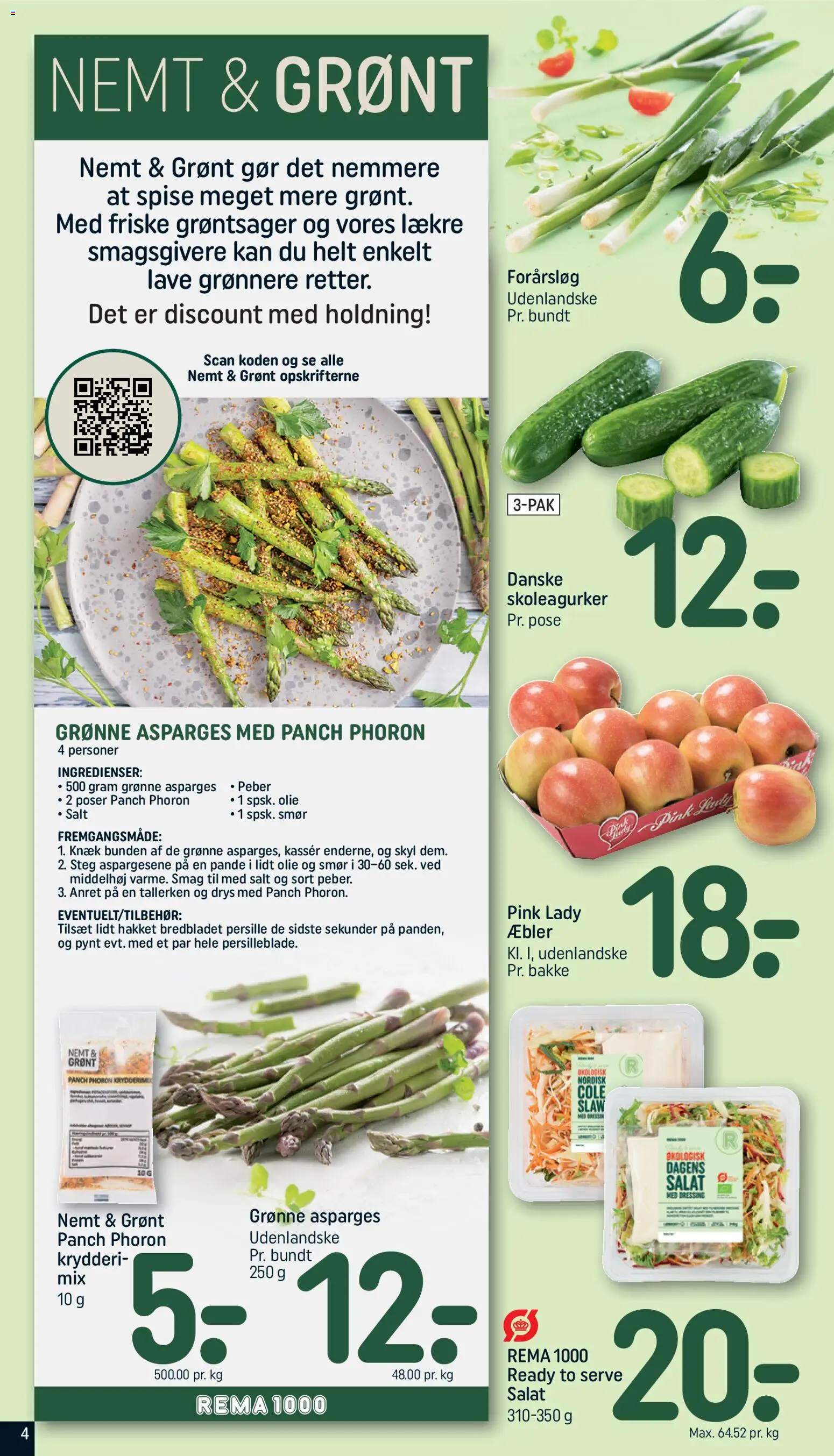 Rema 1000 tilbudsavis – gyldig fra 07.04.2026 | Side: 4 | Produkter: Smør, Æbler, Dressing, Asparges