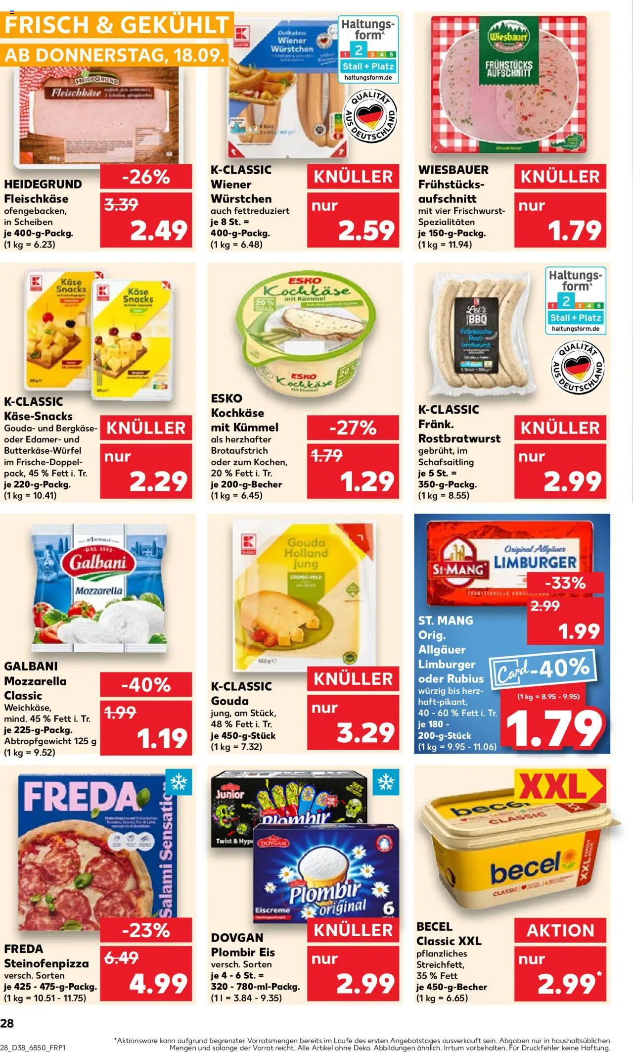 Kaufland prospekt Speyer	 – gültig ab 18.09.2025 | Seite: 28 | Produkte: Gouda, Bratwurst, Salami, Pizza