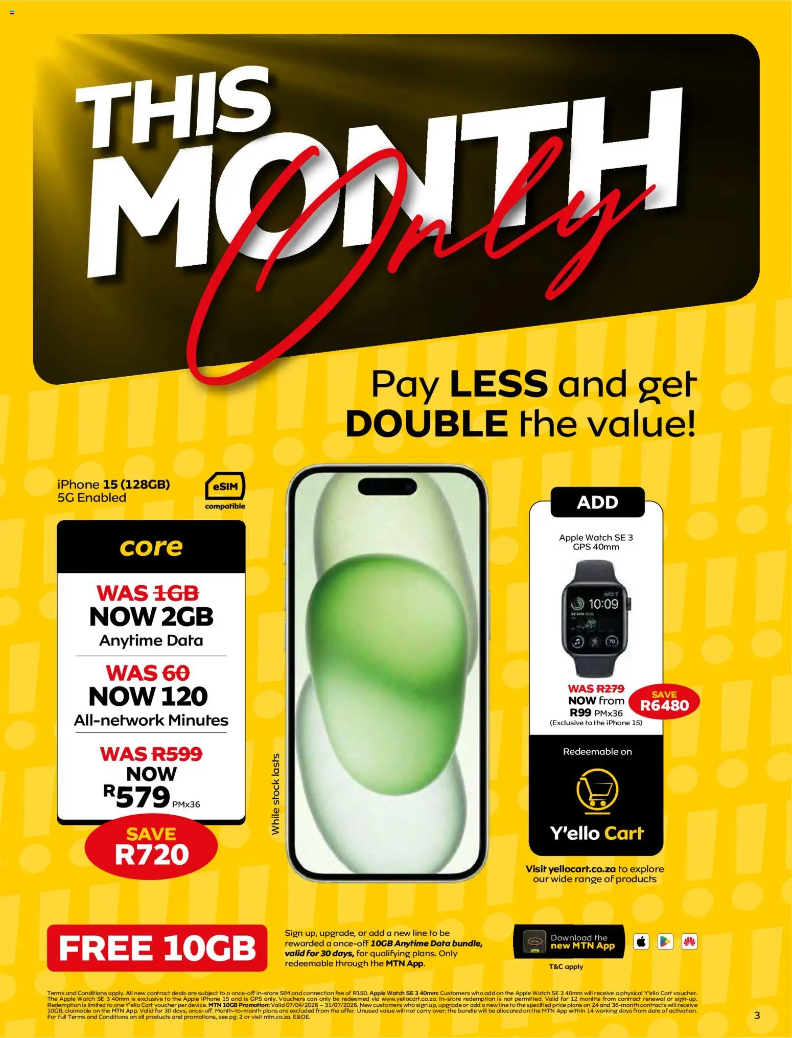 New MTN catalogue – valid from 07.04.2026 | Page: 3 | Products: Data, Sim, Watch, Stock