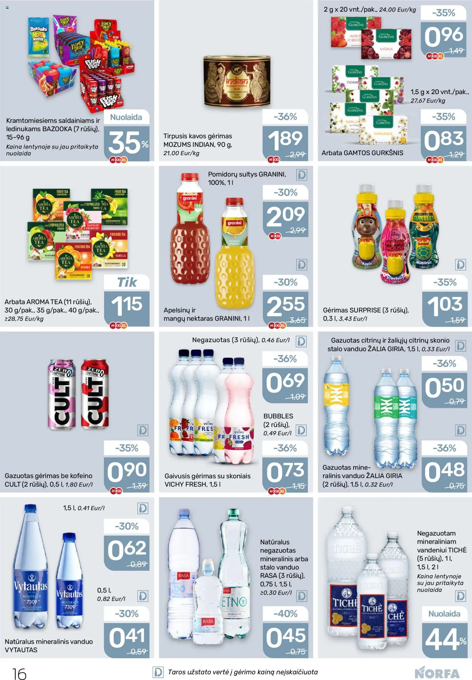 NORFA akcijos nuo 08.01.2026 | Puslapis: 16 | Prekių: Gaivusis gėrimas, Sultys, Arbata, Mineralinis vanduo