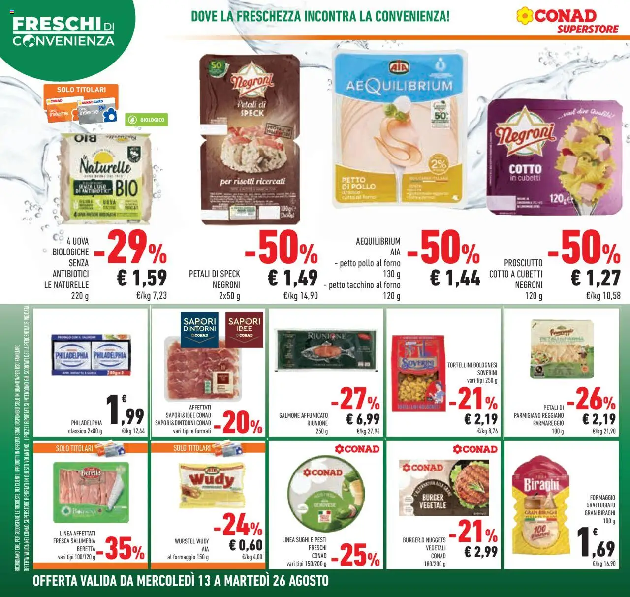 Volantino Conad del 13.08.2025 | Pagina: 14 | Prodotti: Speck, Uova, Tacchino, Wurstel