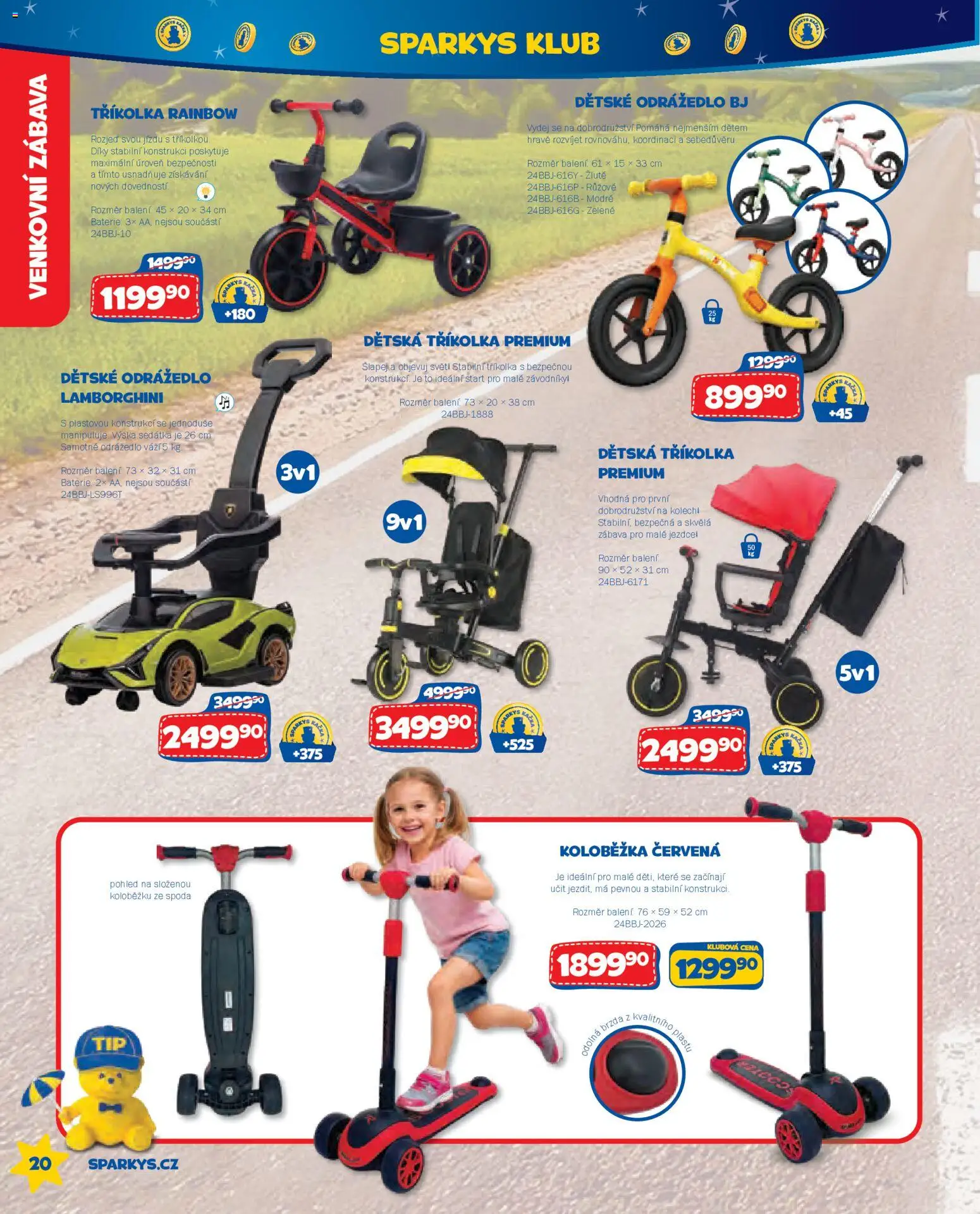 Sparkys katalog Léto 2026 od 01.05.2026 | Strana: 20 | Produkty: Koloběžka, Baterie, Tříkolka, Odrážedlo