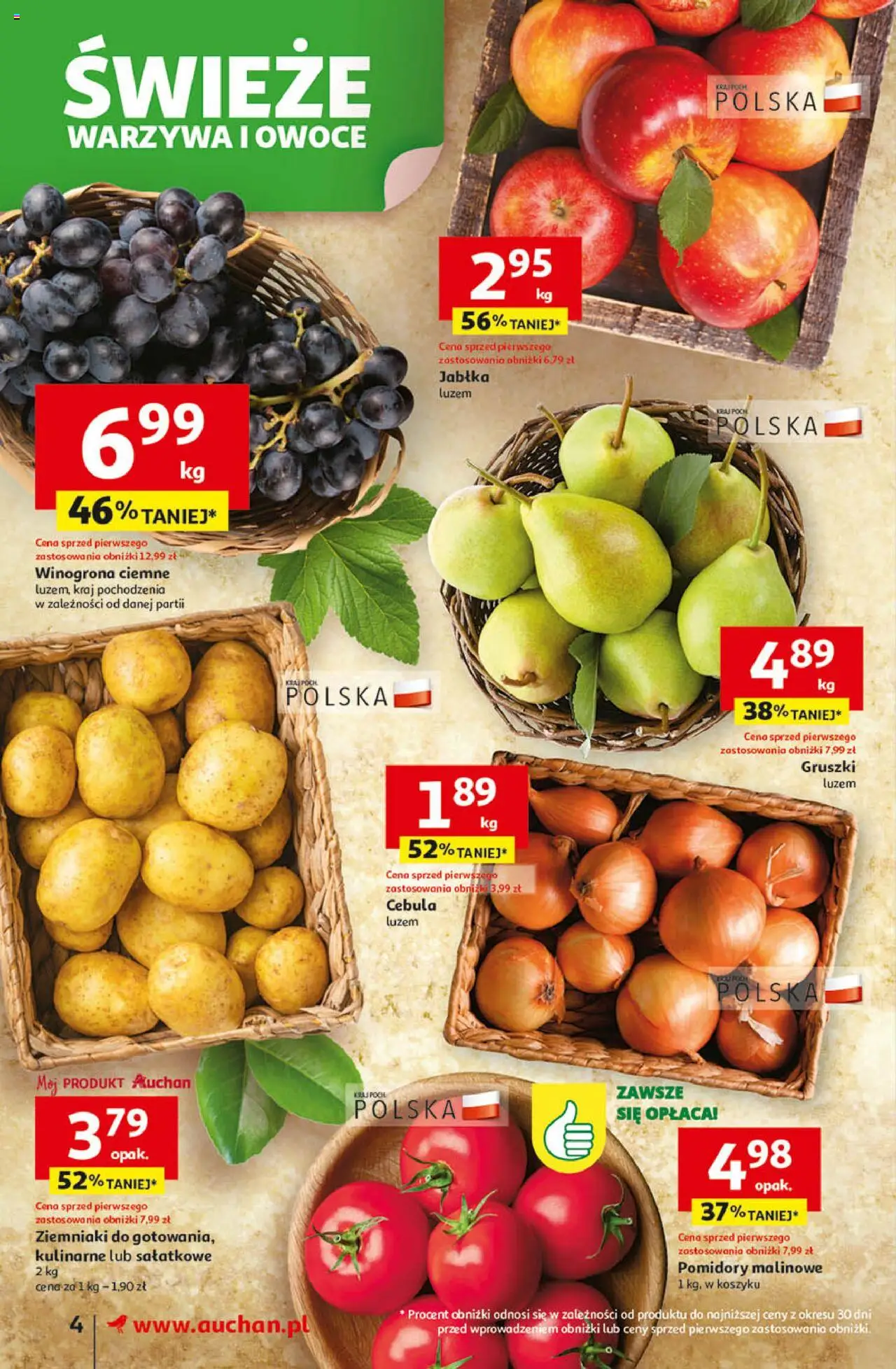 Auchan Gazetka od 18.09.2025 | Strona: 4 | Produkty: Winogrona, Ziemniaki, Warzywa, Owoce