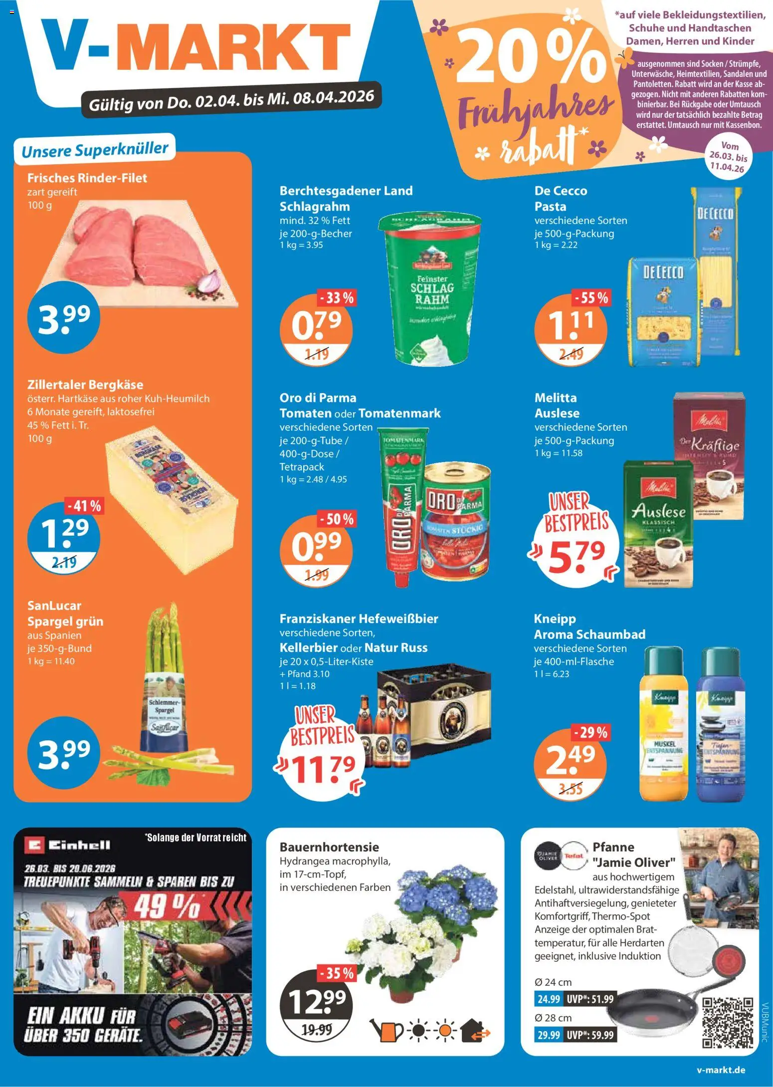 V-Markt München – gültig ab 02.04.2026 | Seite: 1 | Produkte: Melitta, Franziskaner, Rinderfilet, Socken