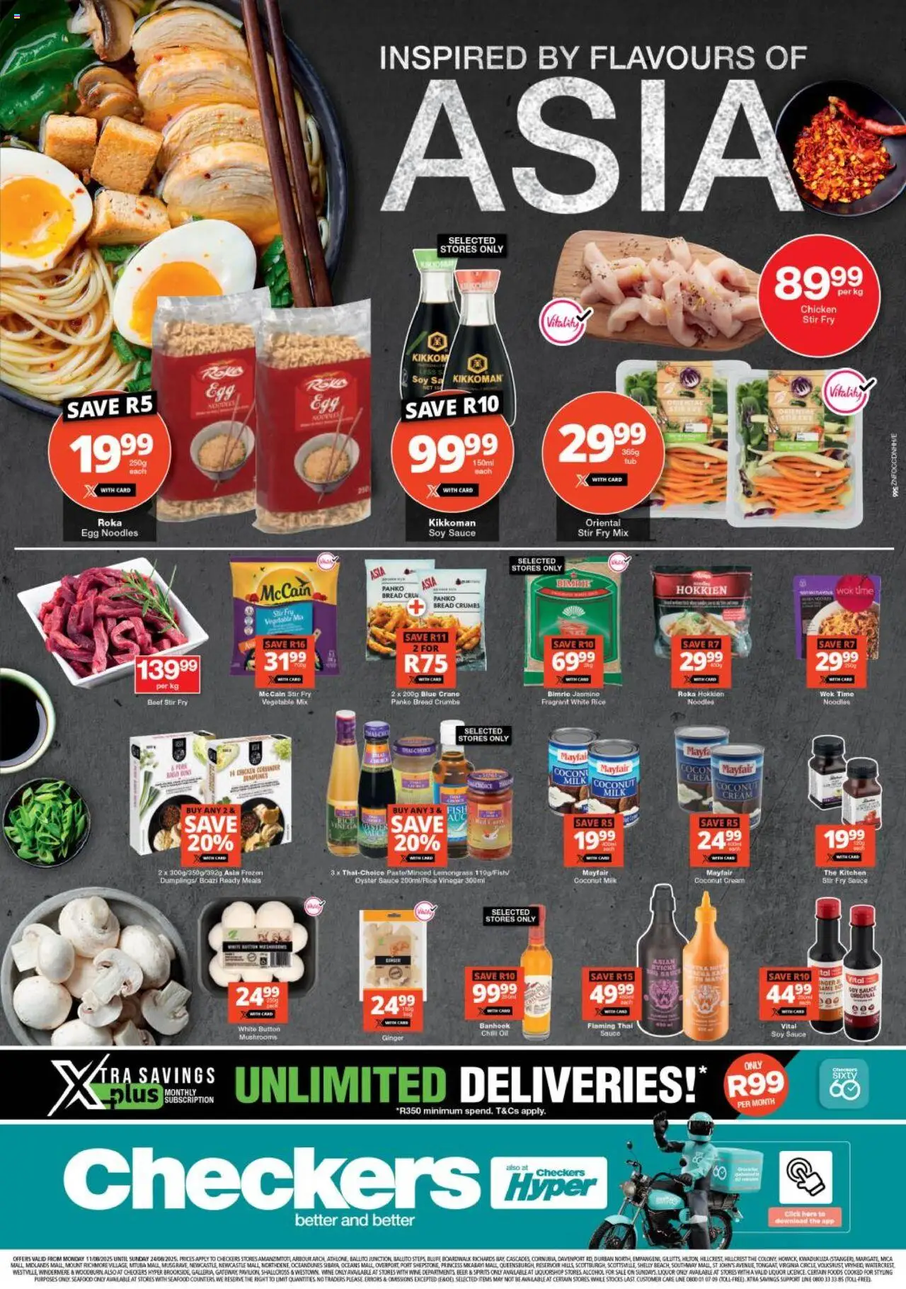 Checkers KwaZulu-Natal - Flavours of Asia │ valid from 11.08.2025 | Page: 1 | Products: Mushrooms, Wine, Cream, Seafood