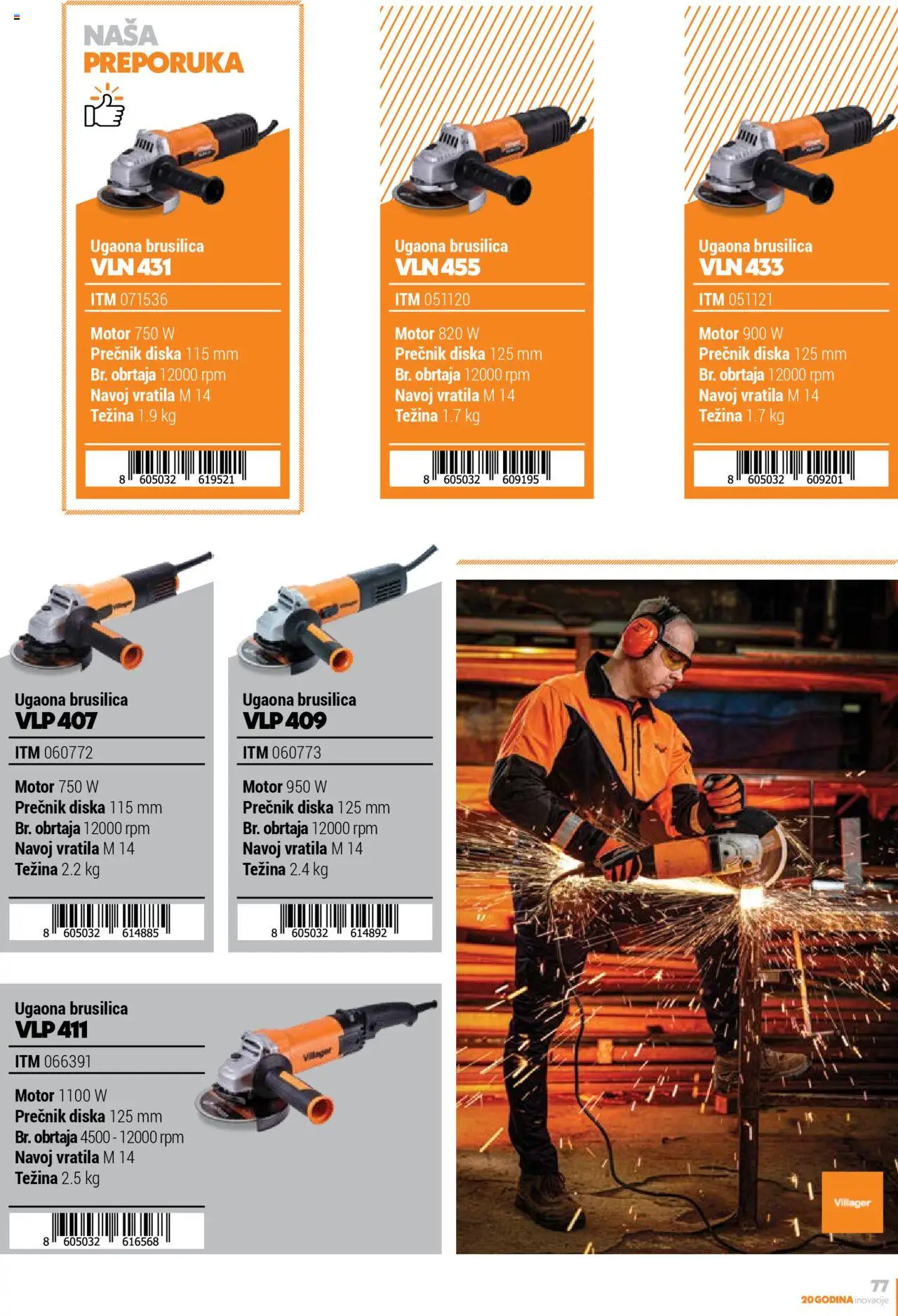 Villager katalog - važi od 13.02.2025 | Strana: 77 | Proizvode: Ugaona brusilica, Brusilica