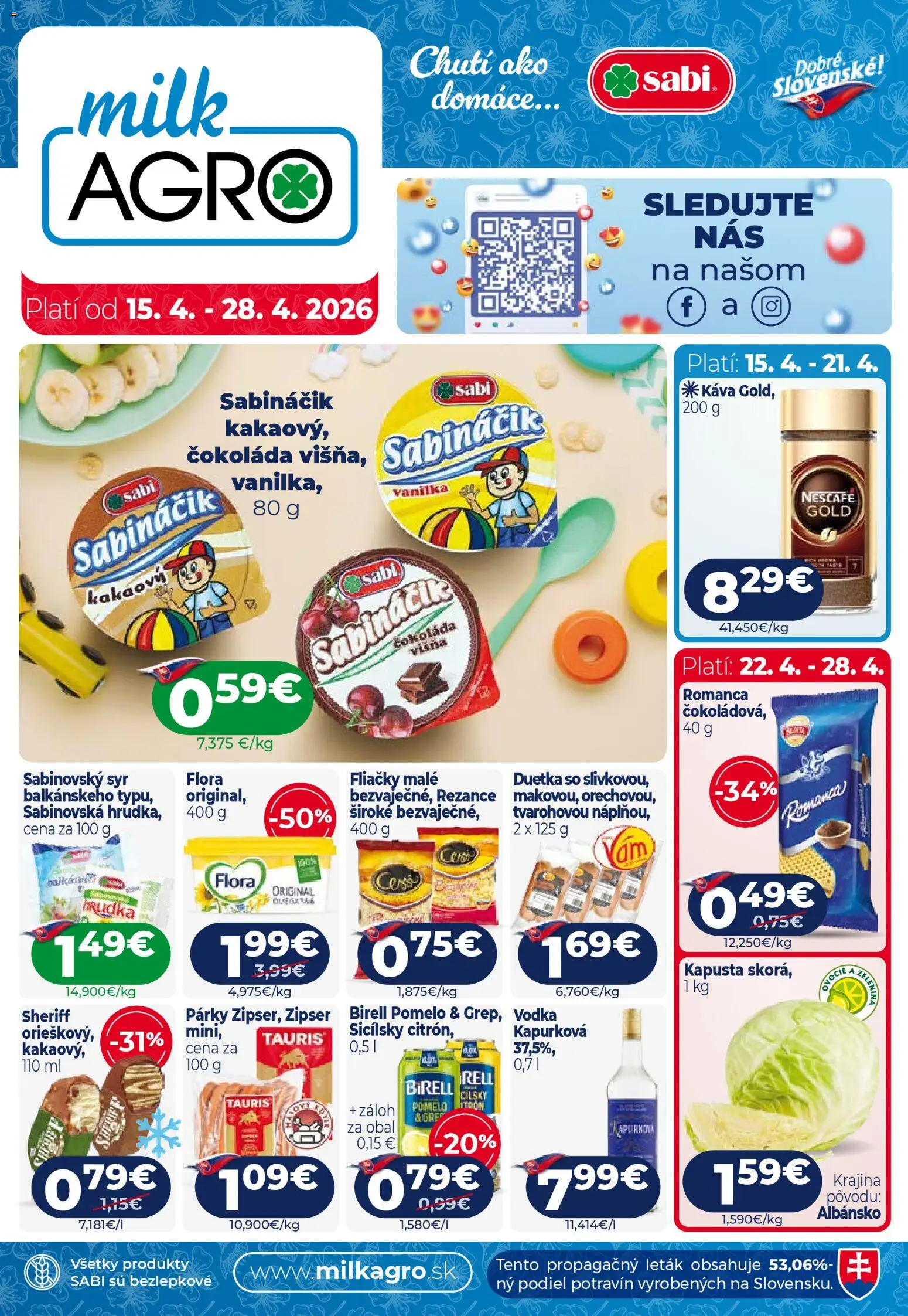 Nové Milk Agro akcie – leták je platný od 15.04.2026 | Strana: 1 | Produkty: Kapusta, Káva, Čokoláda, Ovocie