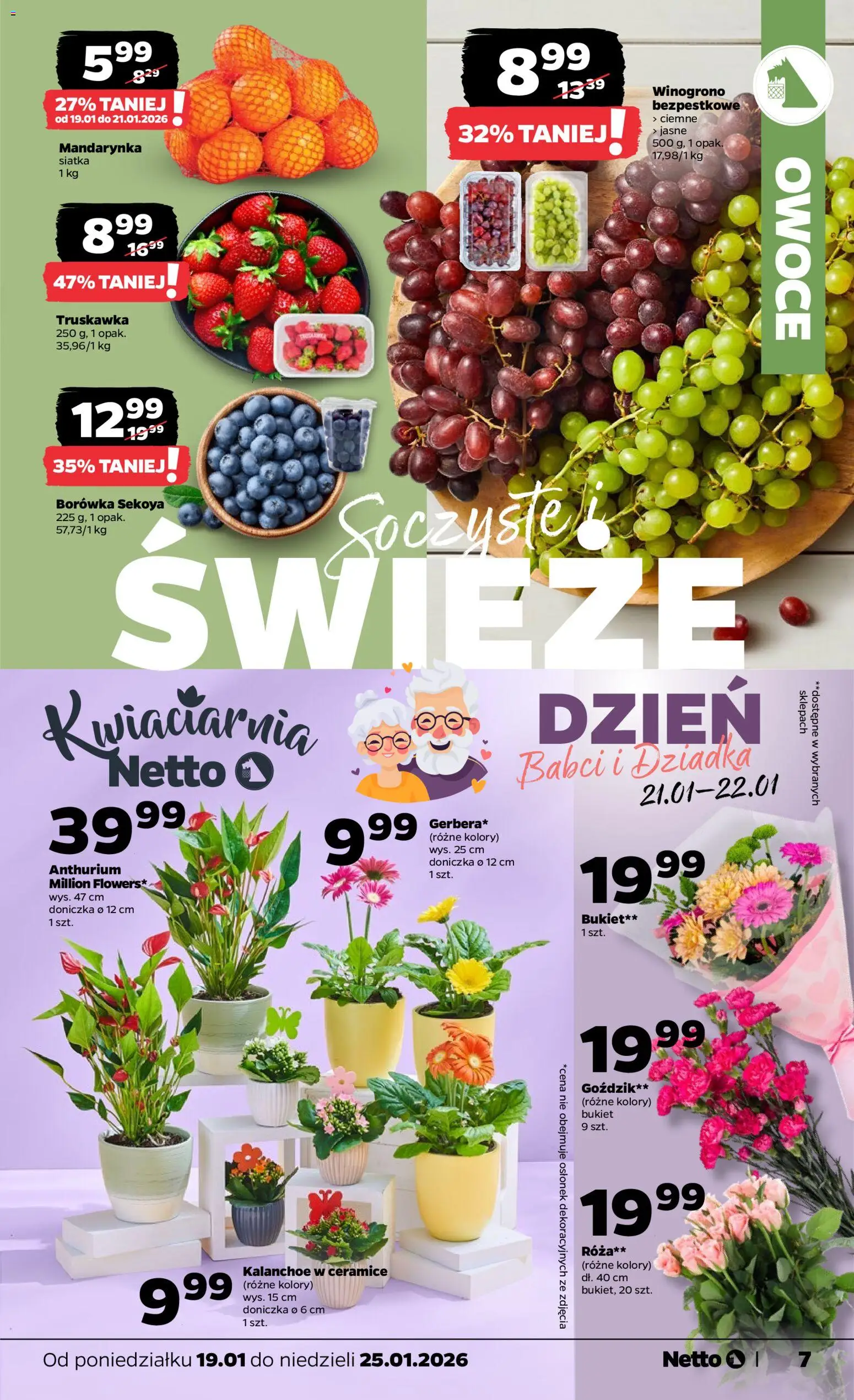 Netto gazetka - Spożywcza od 19.01.2026 | Strona: 7 | Produkty: Winogrono, Siatka, Doniczka, Owoce