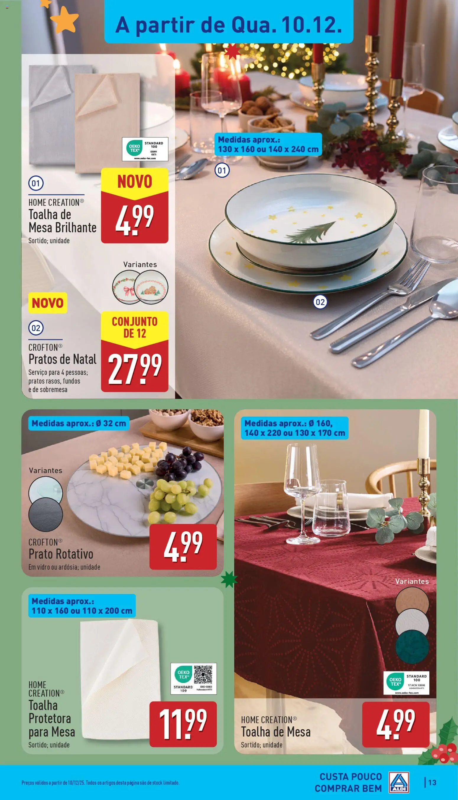 Aldi folheto │ válido de 08.12.2025 | Página: 13 | Produtos: Pratos, Mesa, Toalha de mesa