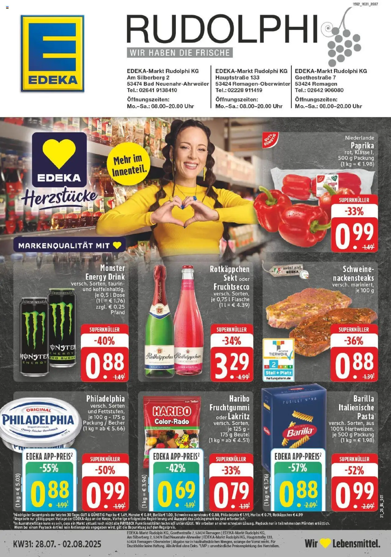 Edeka prospekt Remagen	 - gültig ab dem 27.07.2025 | Seite: 1 | Produkte: Nackensteaks, Energy, Bad, Paprika