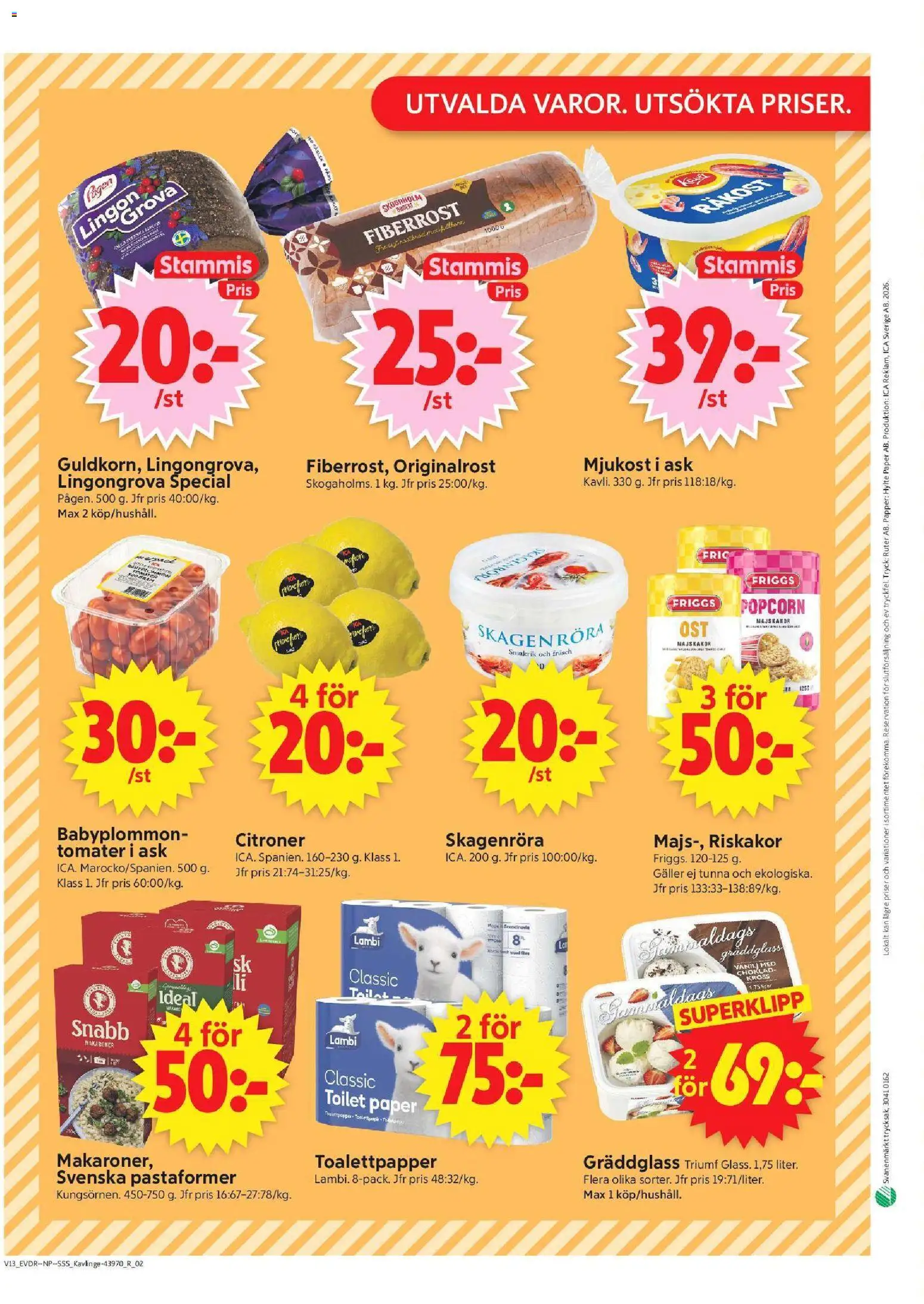 ICA Supermarket reklamblad aktuell från 23.03.2026 | Sida: 14 | Produkter: Toalettpapper, Tomater, Papper, Popcorn