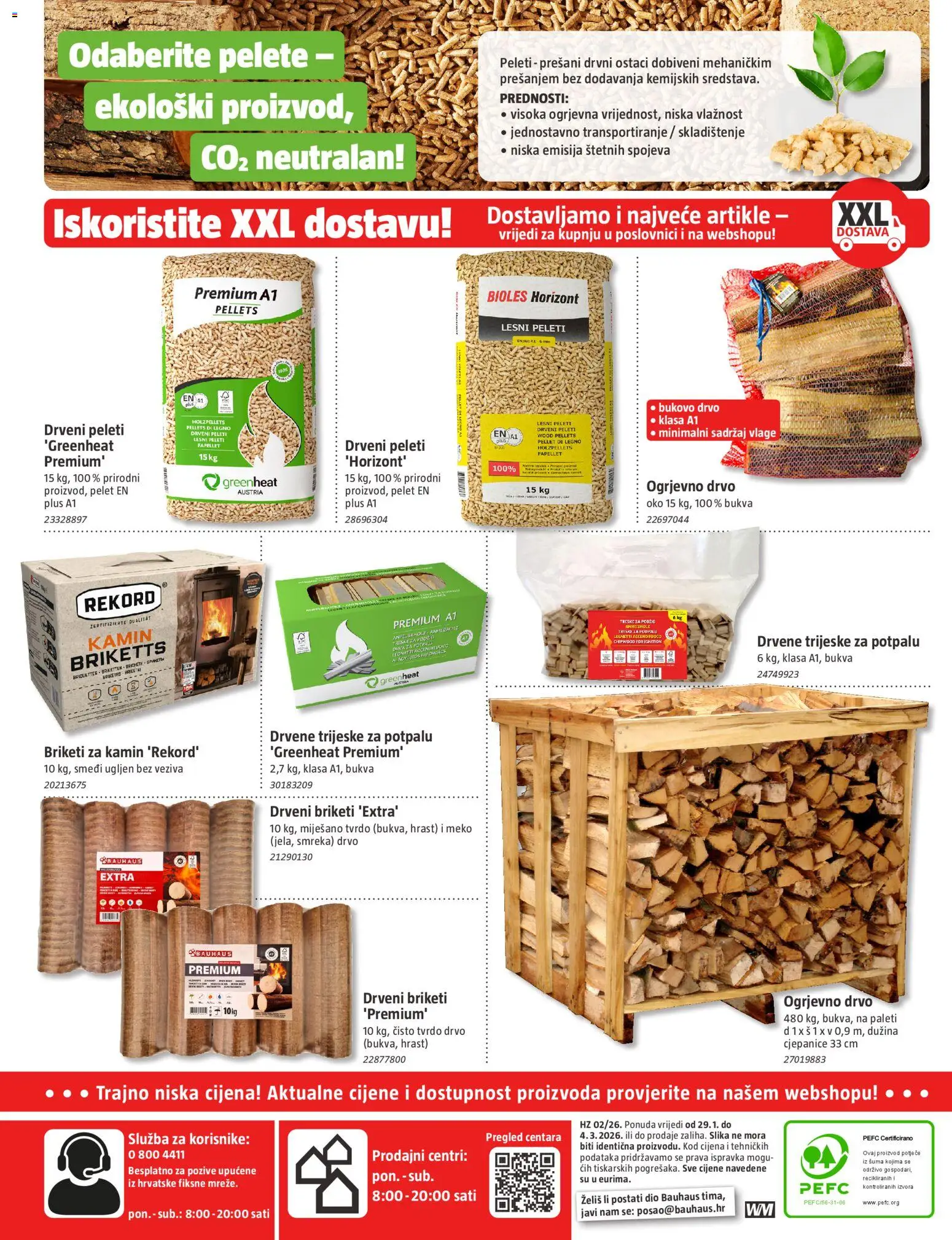 Bauhaus katalog | vrijedi od 29.01.2026 | Stranica: 32 | Proizvodi: Drveni briketi, Peleti, Kamin, Briketi