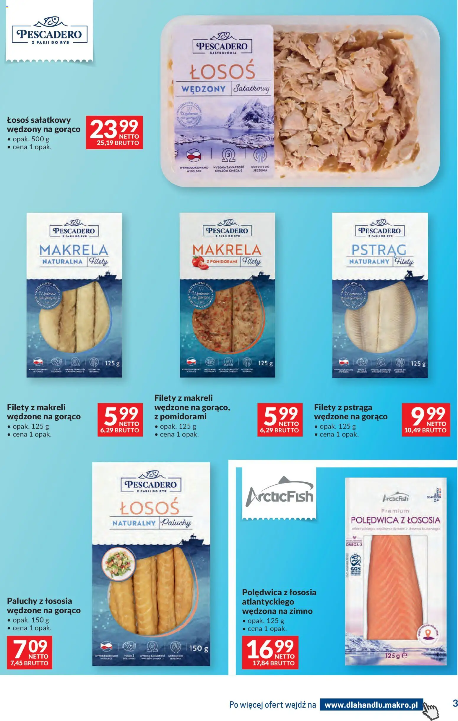 Makro gazetka - Dystrybucja do sklepów od 07.04.2026 | Strona: 3 | Produkty: Łosoś wędzony, Pstrąg, Makrela, Łosoś