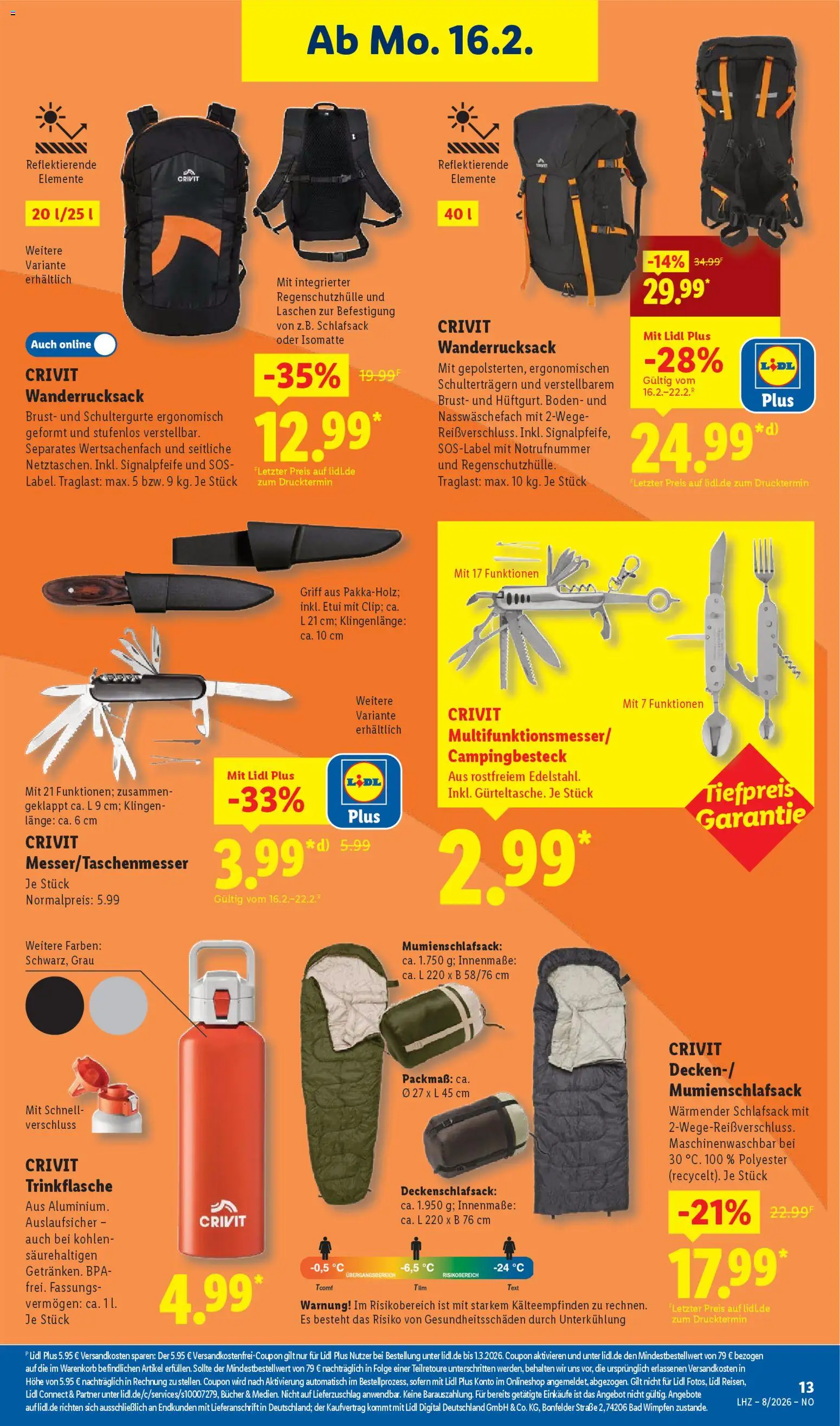 Lidl Prospekt Rahden – gültig ab 16.02.2026 | Seite: 29 | Produkte: Bad, Schlafsack, Wanderrucksack