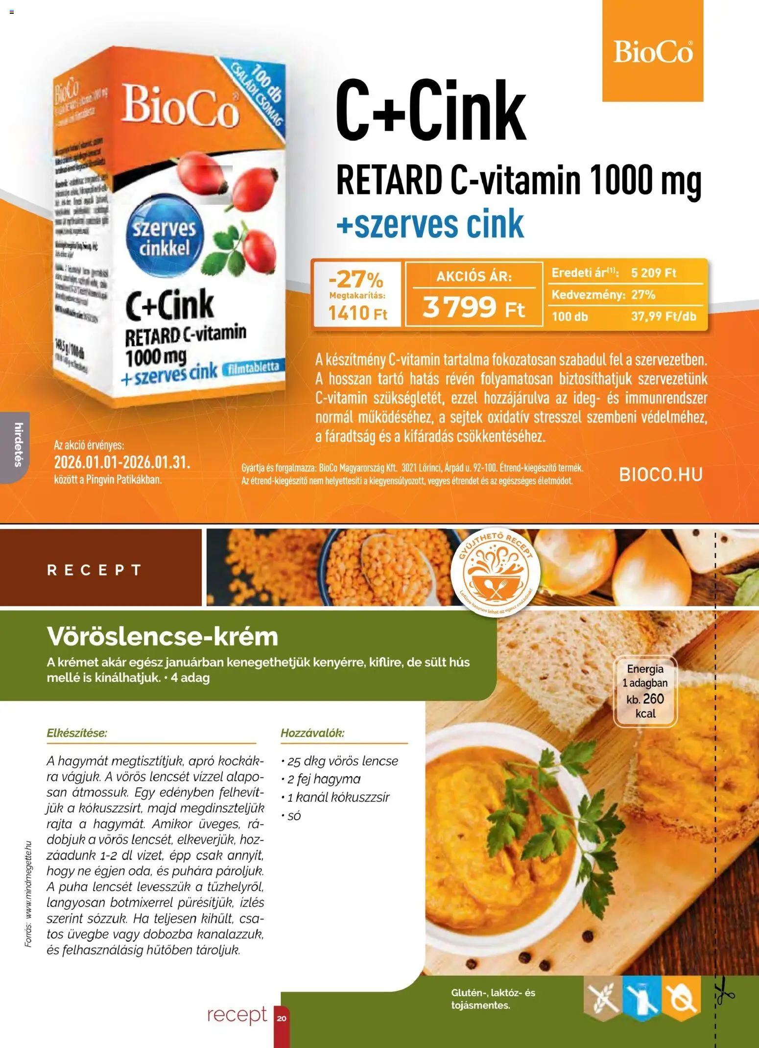 Pingvin Patika akciós ujság - amely érvényes a következő dátumtól: 01.01.2026 | Oldal: 20 | Termékek: Hús, Kókuszzsír, Hagyma, Só