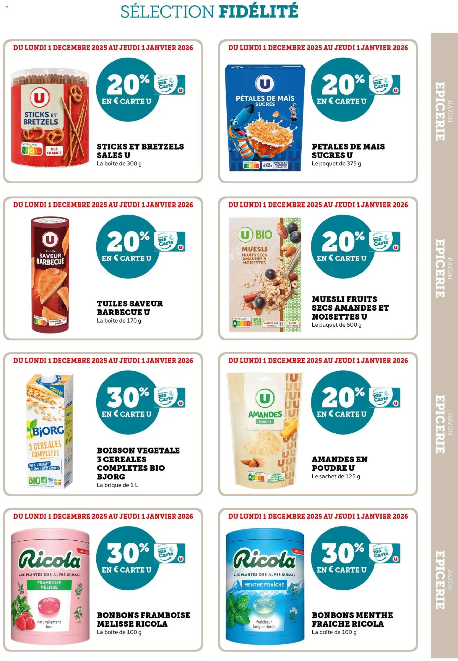 {H1} | Page: 19 | Produits: Poudre, Bretzels, Amandes, Fruits secs