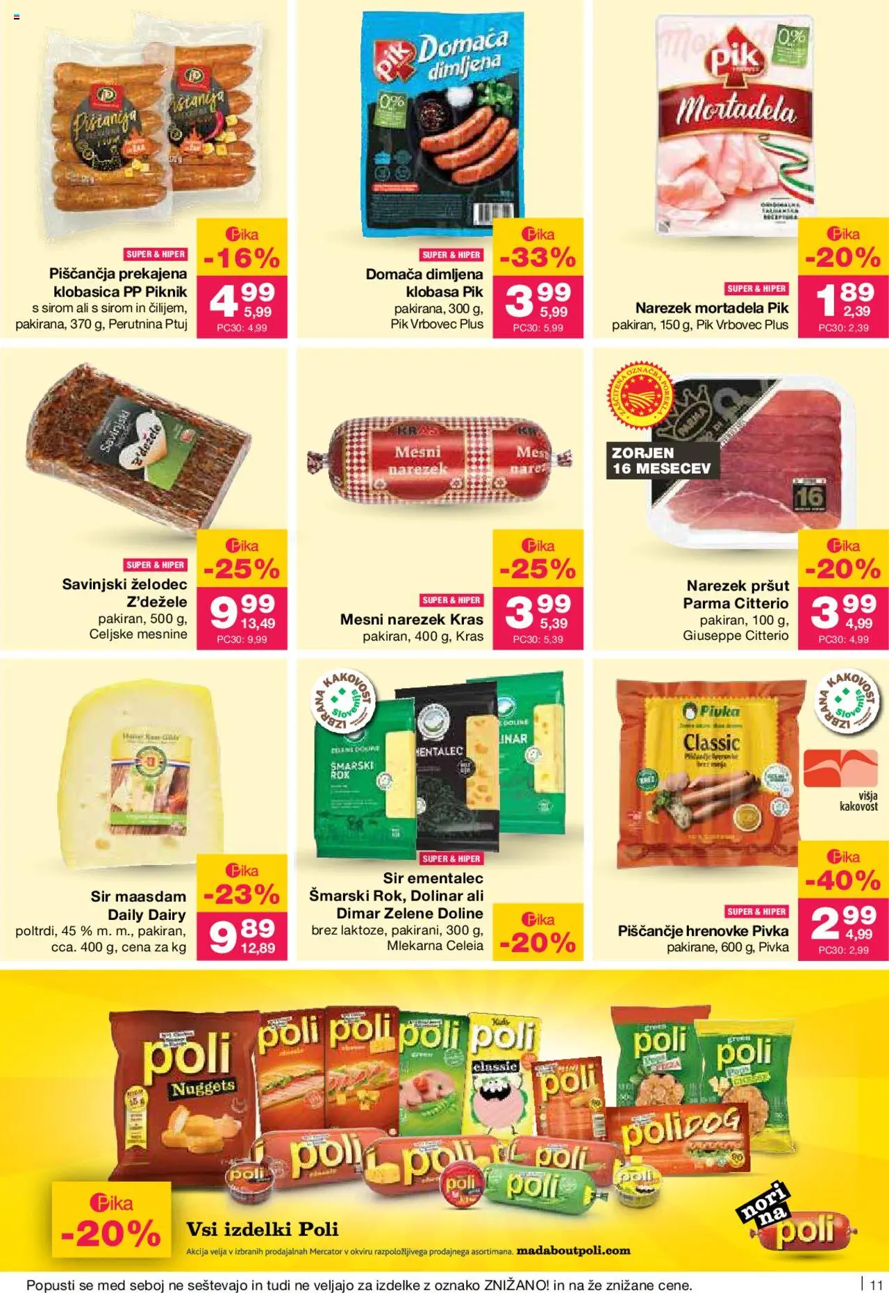 Mercator katalog │ velja od 21.08.2025 | Stran: 11 | Izdelki: Pršut, Mortadela, Ementalec, Sir