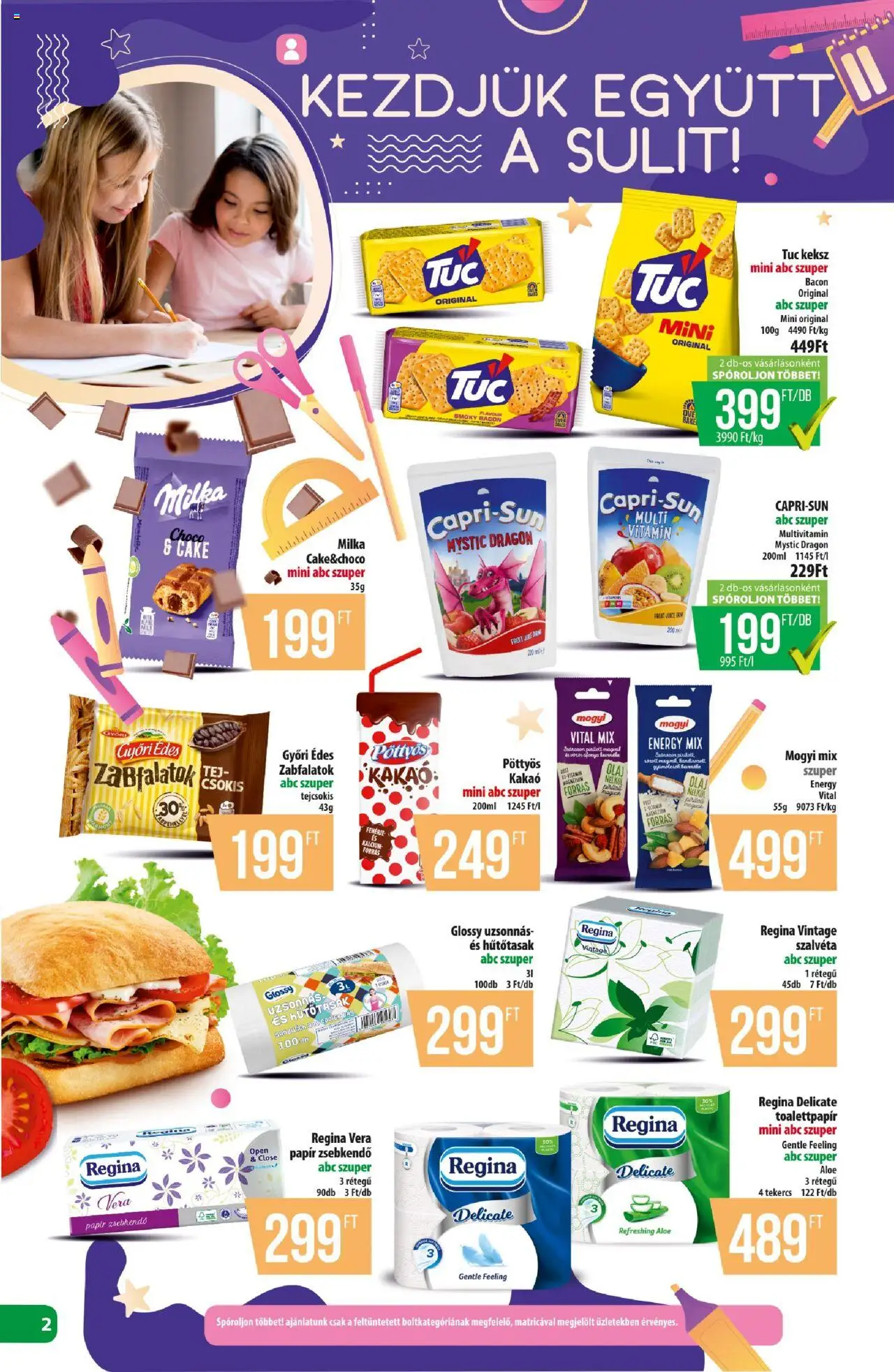 COOP akciós ujság - amely érvényes a következő dátumtól: 21.08.2025 | Oldal: 2 | Termékek: Bacon, Tej, Olaj, Keksz