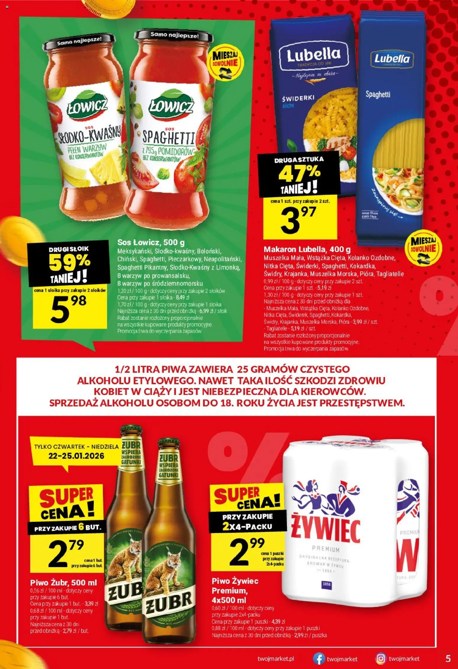 Twój Market Gazetka od 21.01.2026 | Strona: 5 | Produkty: Piwo, Tagliatelle, Makaron, Sos