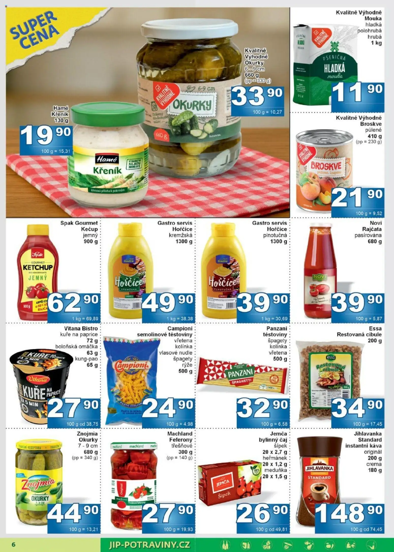 Jip leták od 22.04.2026 | Strana: 6 | Produkty: Špagety, Hořčice, Nudle, Cibule