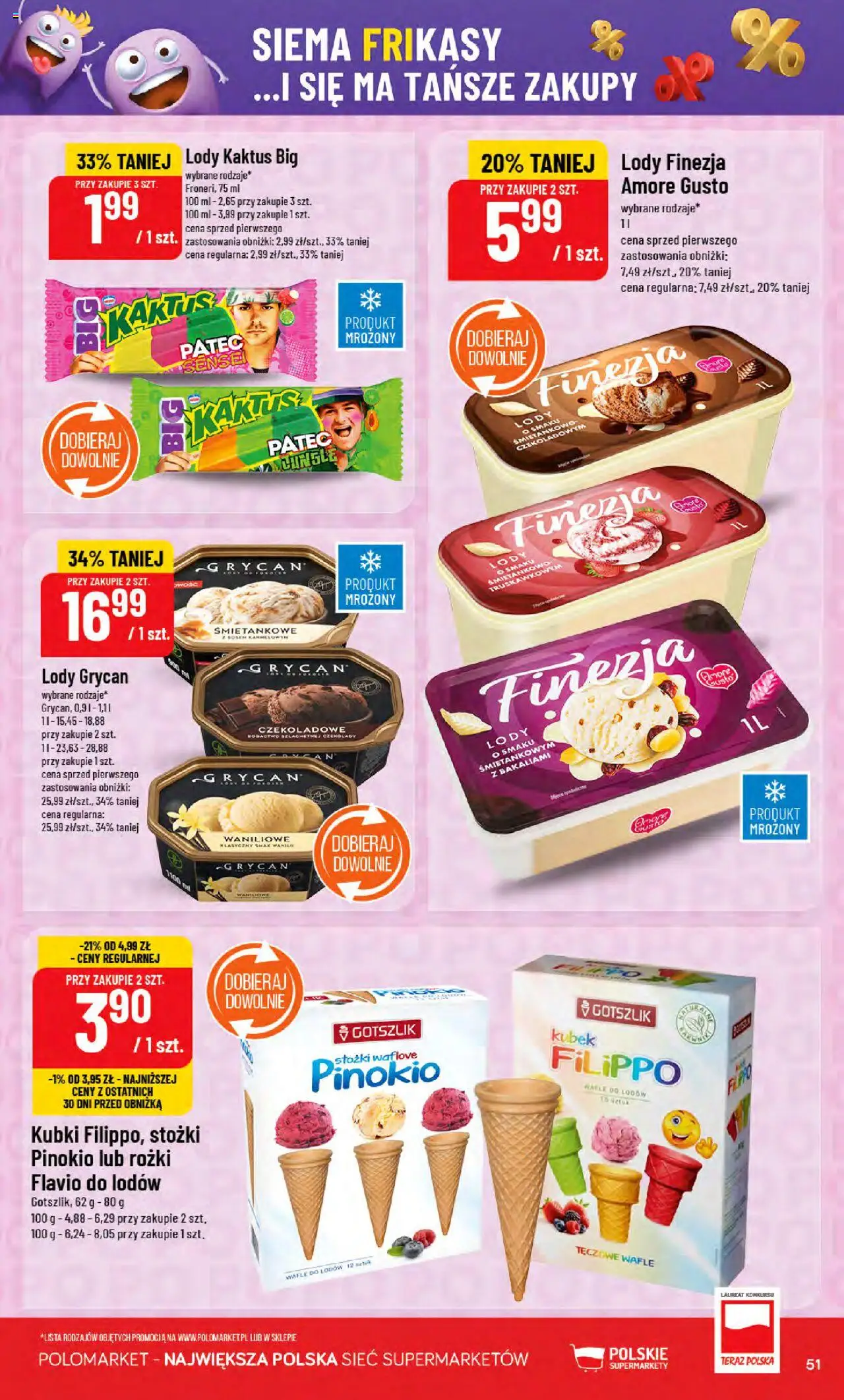 POLOmarket Gazetka od 06.08.2025 | Strona: 51 | Produkty: Czekolady, Lody Grycan, Lody Kaktus, Lody