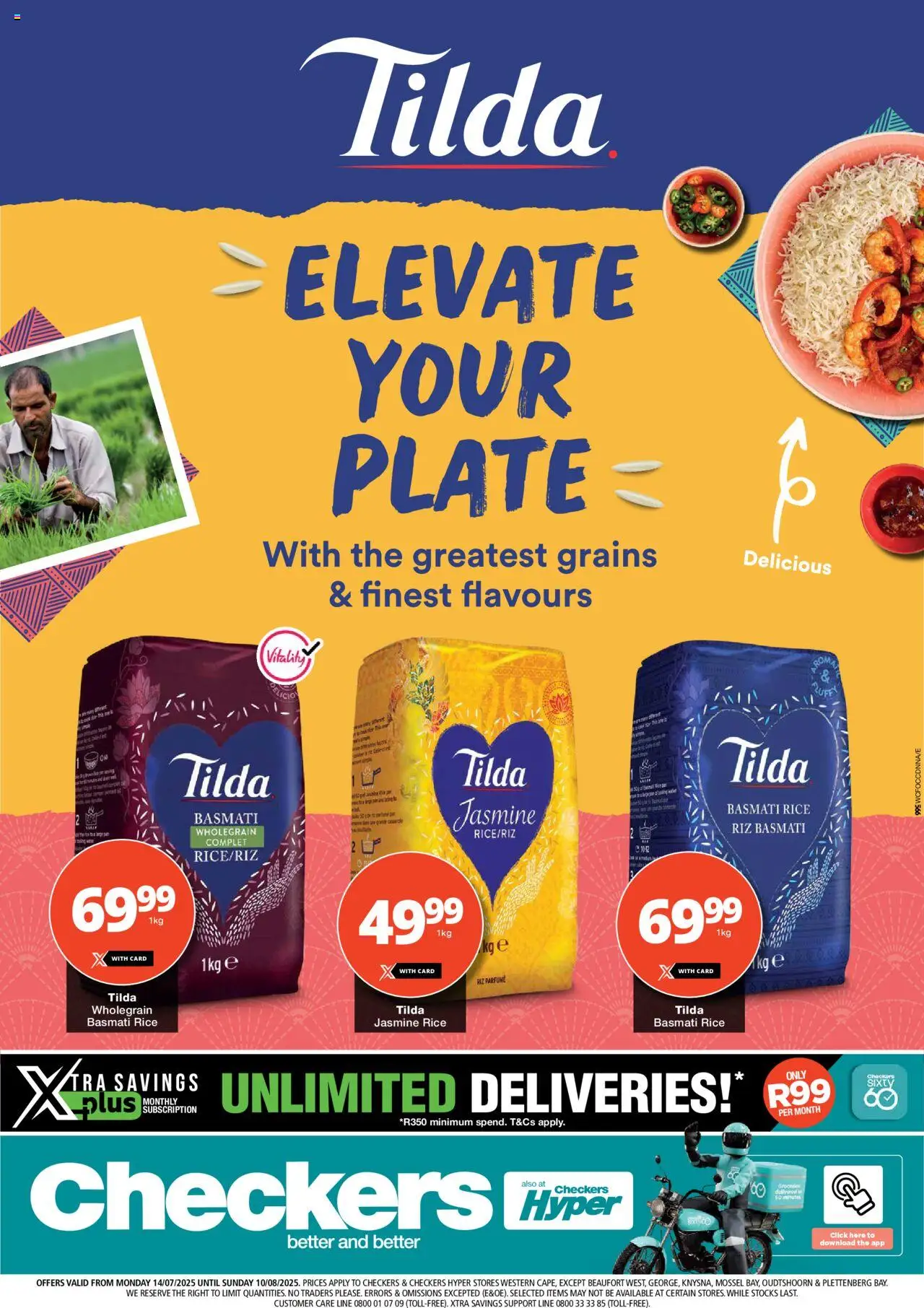 Checkers Western Cape - Tilda Promotion │ valid from 14.07.2025 | Page: 1 | Products: Plate, Rice