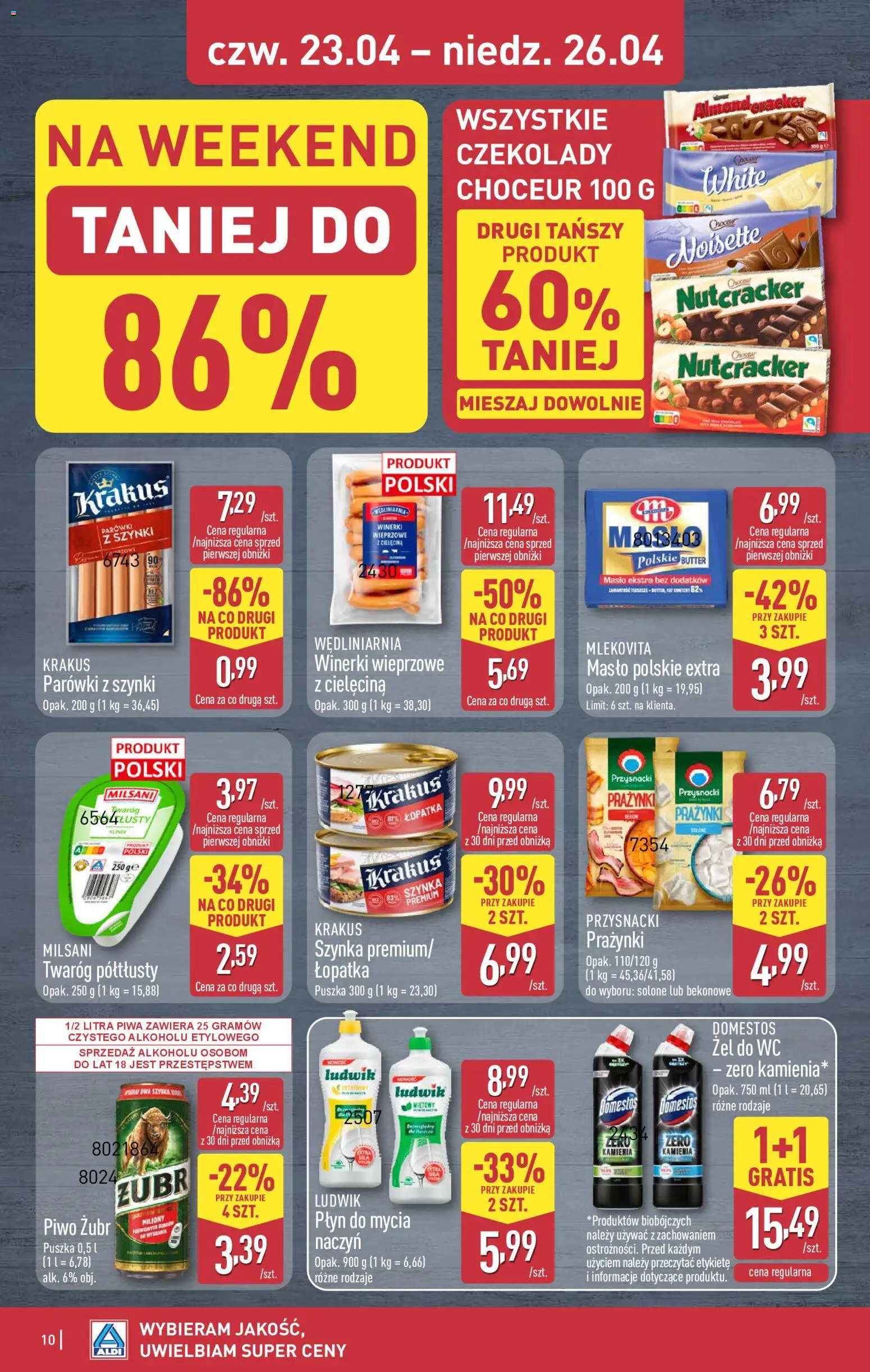 Aldi Polsko leták - Oferta weekendowa od 23.04.2026 | Strana: 10 | Produkty: Máslo, Zubr, Domestos, Wc